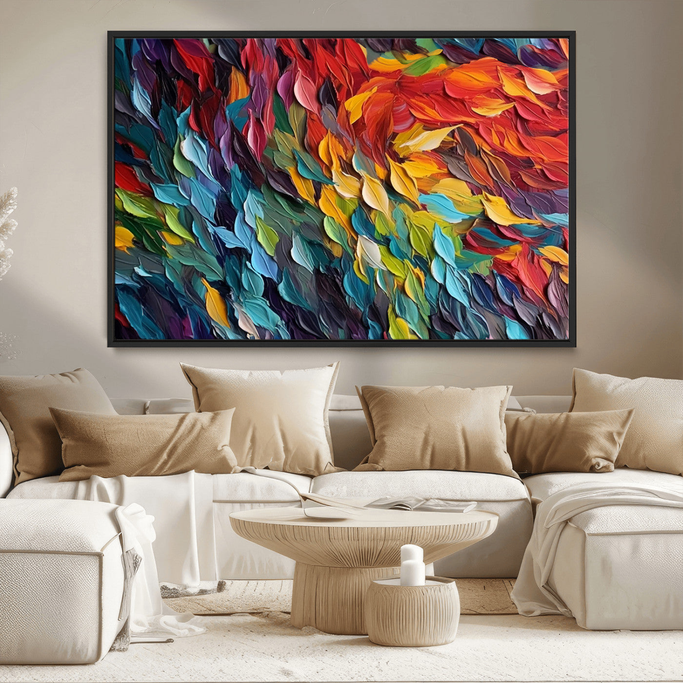 -Vibrant Abstract Leaf Wall Art Canvas Print | Bold Colorful Canvas for Living Room or Office | Ready