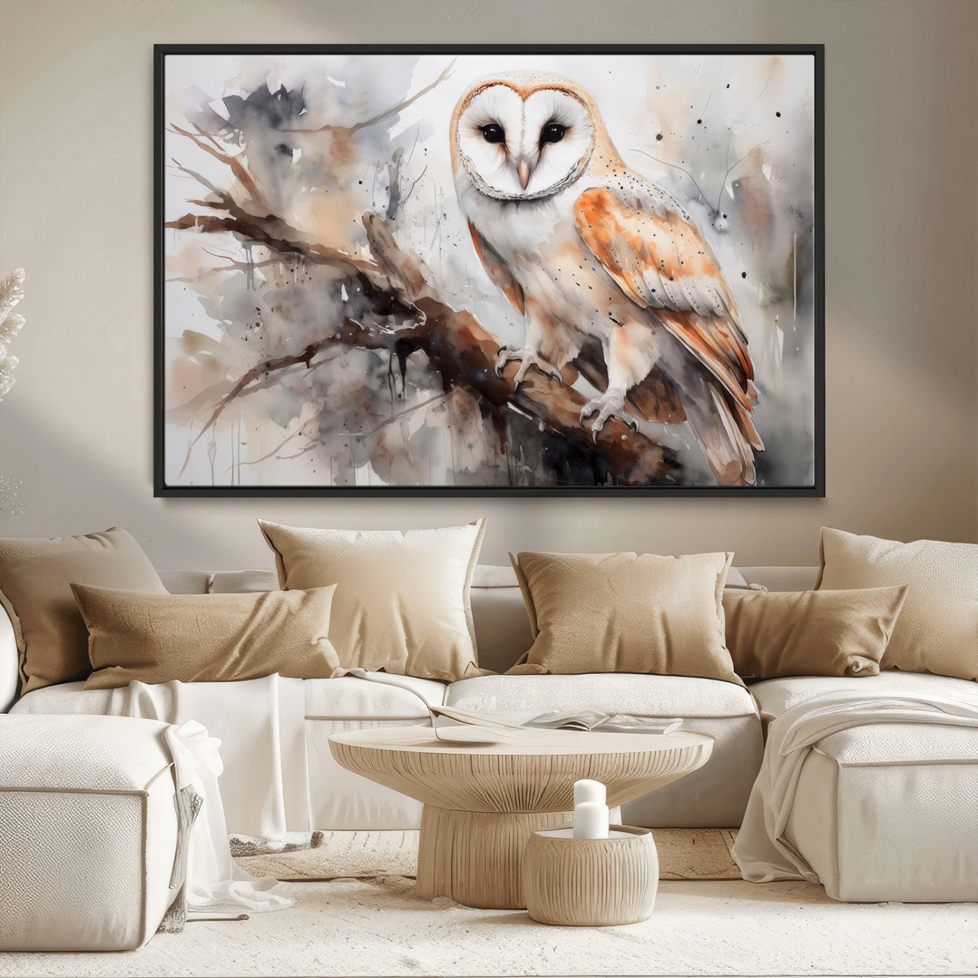 MGV-FC-36X24 - Barn Owl Wall Art | Watercolor Barn Owl Canvas Print | Perfect for Farmhouse Wall Decor | Ready to