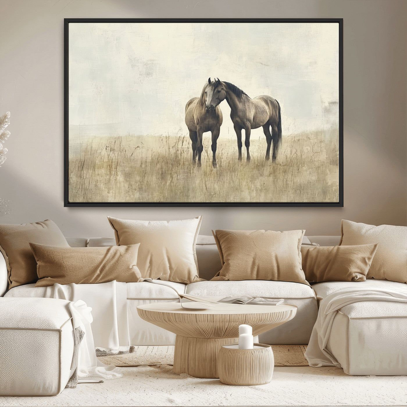 MGV-FC-36X24 - Chines Style Grunge Horses Wall Art Canvas Print
