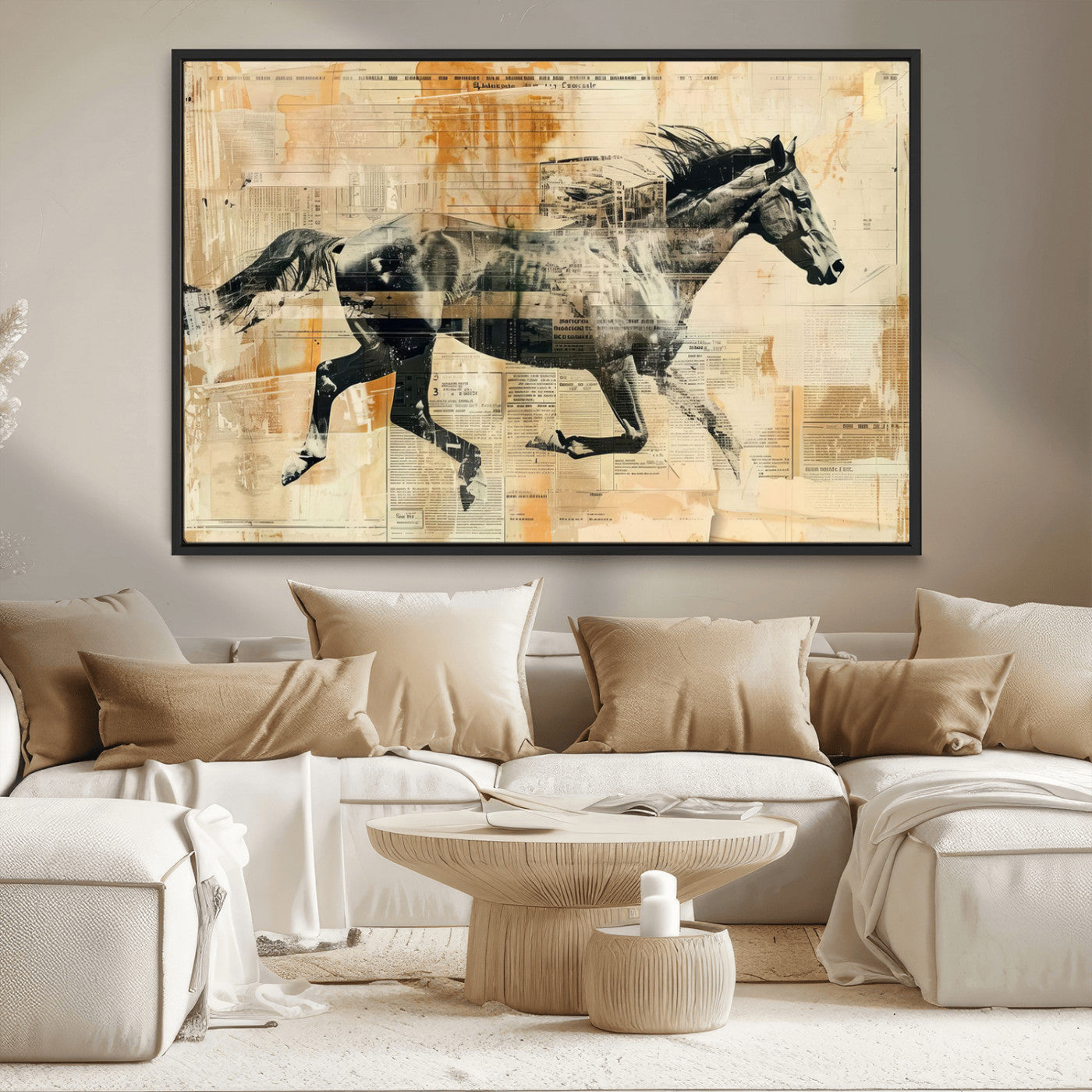MGV-FC-36X24 - Chines Style Running Horse Western Wall Art | Farmhouse Wall Decor | Ready to Hang Framed Canvas