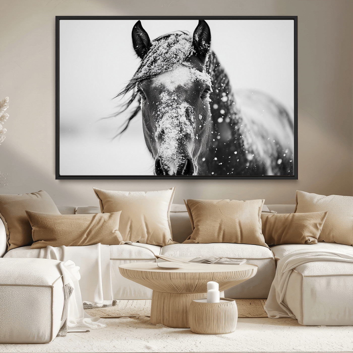MGV-FC-36X24 - Western Wall Art | Black and White Winter Horse Wall Art | Ready to Hang and Framed | Farmhouse and