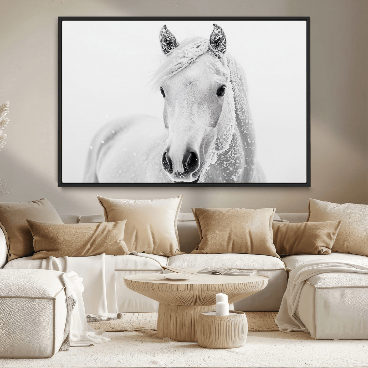 MGV-FC-36X24 - Majestic White Horse Wall Art | Ready to Hang and Framed | Farmhouse Wall Decor for Living Room