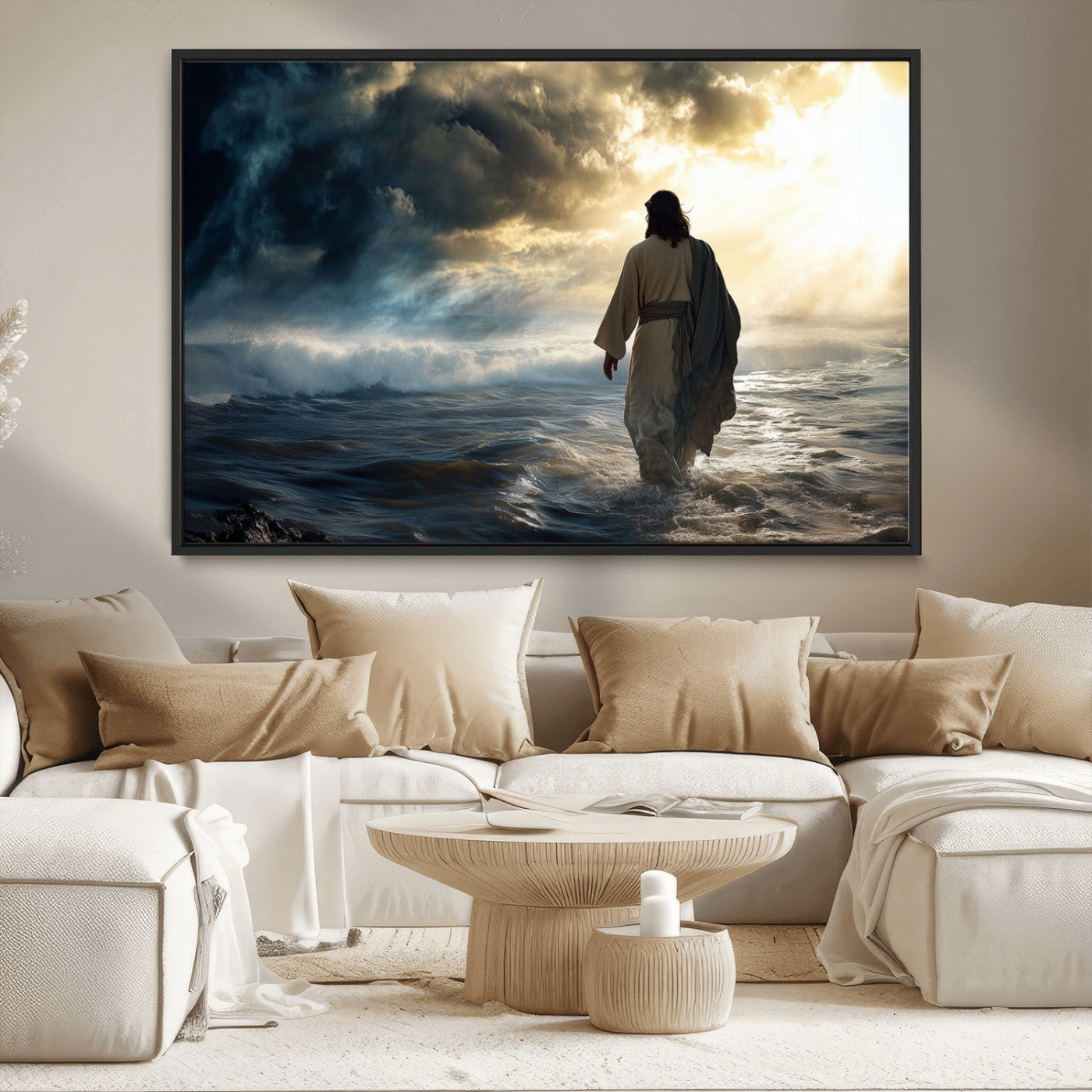 MGV-FC-36X24 - Jesus Walking on Water Wall Art | Canvas Print | Ready to Hang | Christian Home Decor | Spiritual