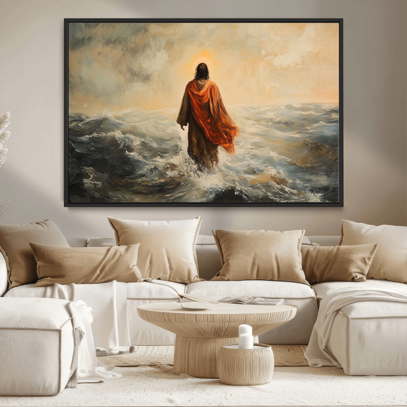 MGV-FC-36X24 - Jesus Walking on Water, Christian Wall Art, Jesus Christ Walking on Oil Painting Style Print