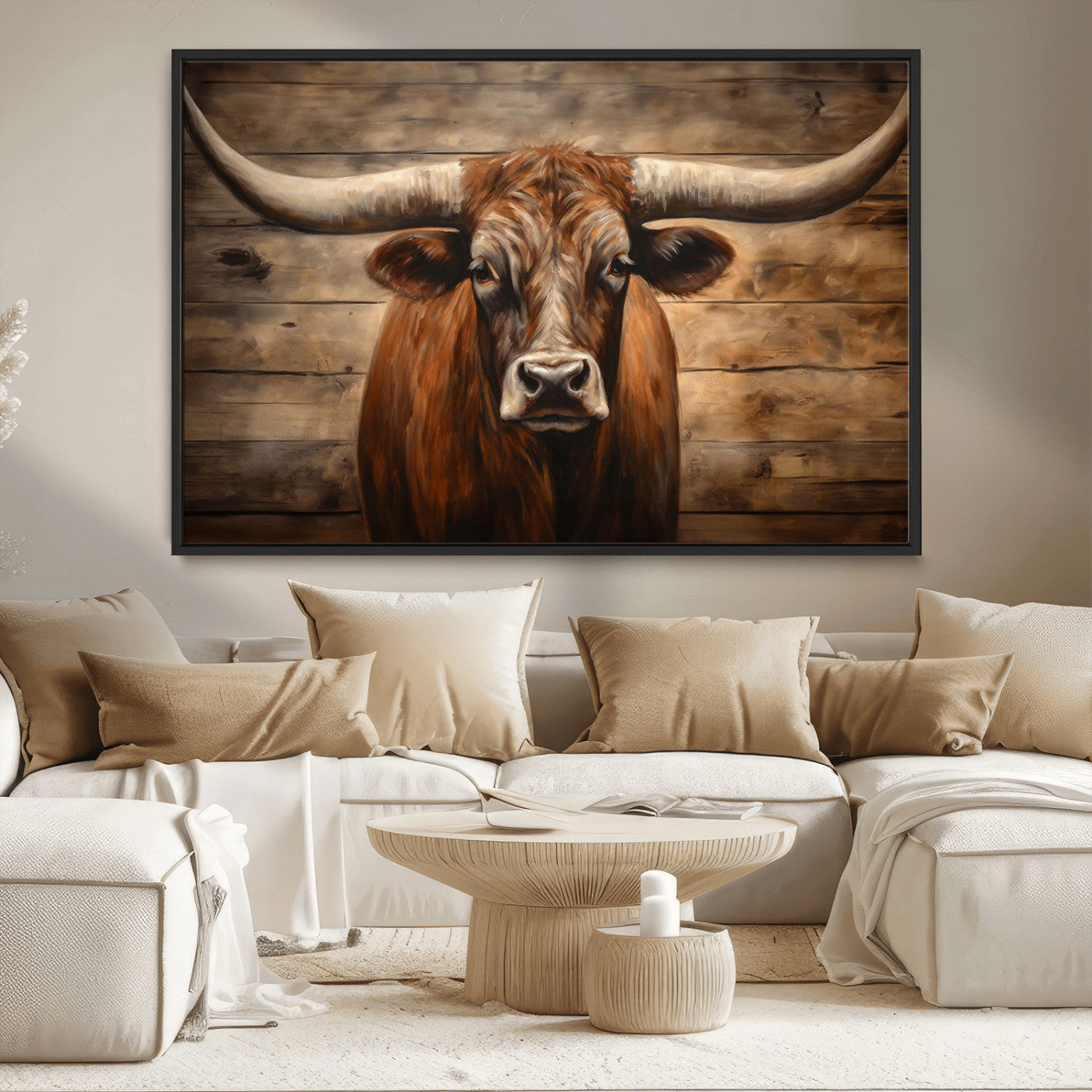 77556-MGV-CV-36X24-Longhorn Bull Wall Art | Canvas Print | Ready to Hang | Rustic Farmhouse Wall Decor | Western Barn