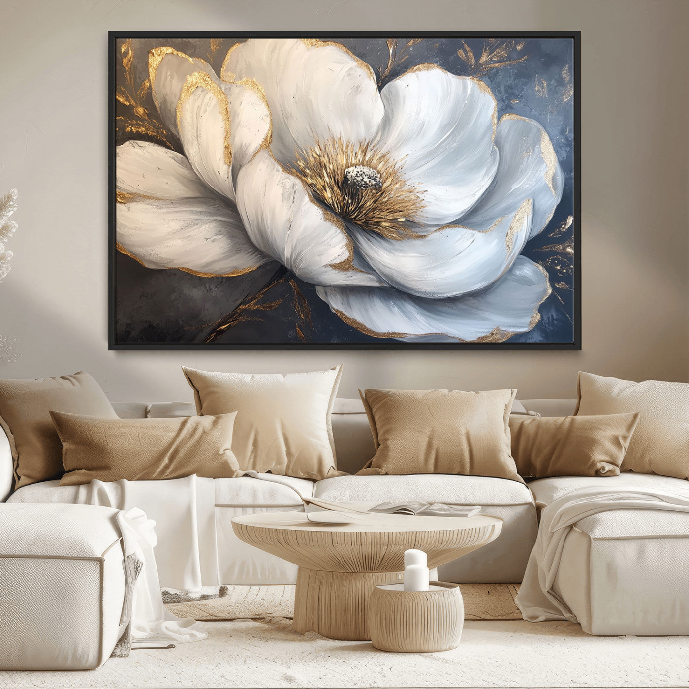 MGV-FC-36X24 - White Magnolia Flower Wall Art Canvas Print | Abstract Floral Wall Decor | Elegant Bloom Artwork |
