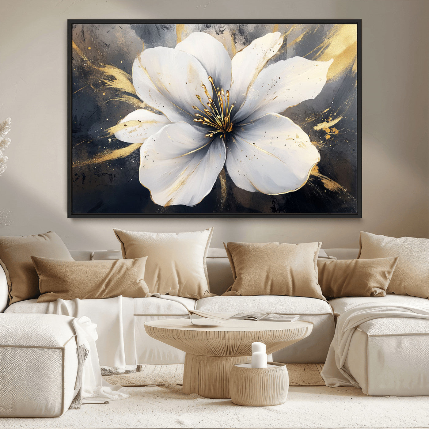 MGV-FC-36X24 - White Flower Wall Art Canvas Print | Ready to Hang | Abstract Floral Wall Decor | Elegant Bloom