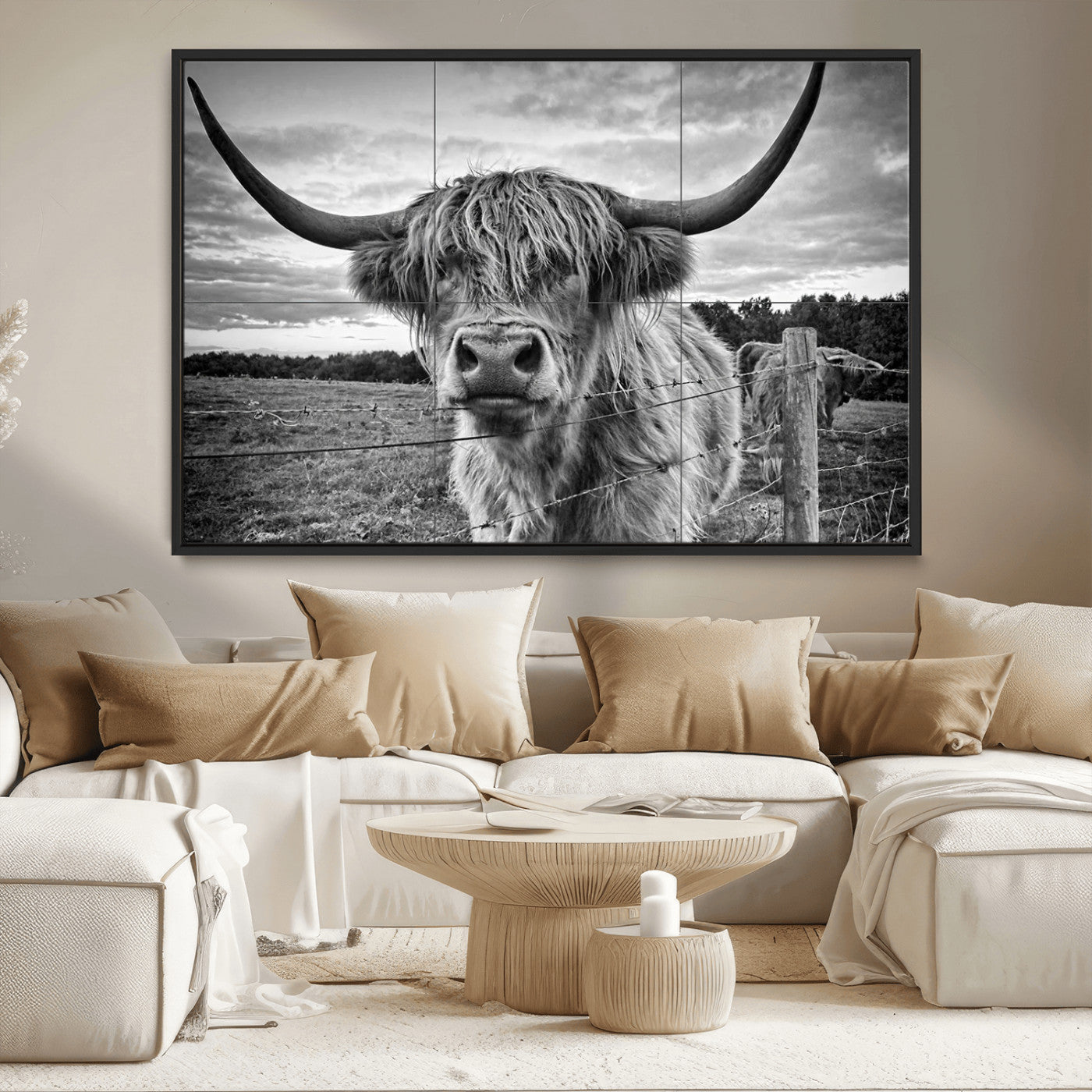 MGV-FC-36X24 - Scottish Highland Cow Wall Art Canvas Print | Ready to Hang and Framed | Rustic Farmhouse Decor