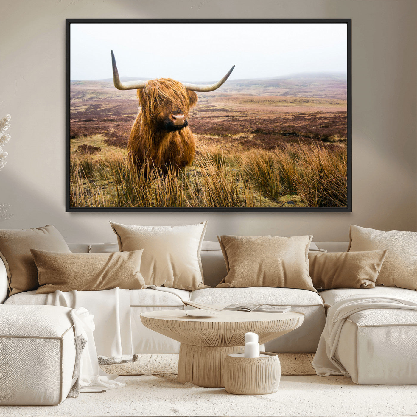 97274-MGV-CV-36X24-Scottish Highland Cow Canvas Wall Art – Rustic Farmhouse Charm with Highland Cattle – Ready to Hang