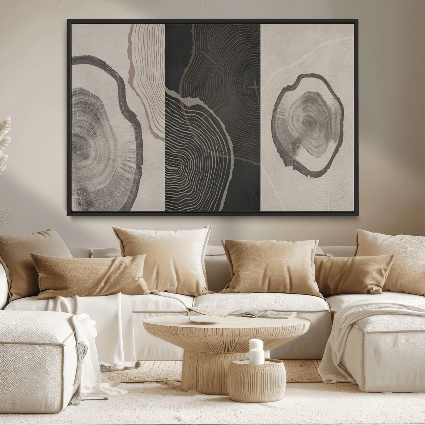 MGV-FC-36X24 - Modern Abstract Tree Ring Canvas Art Set | 3 Panel Large Tree Ring Design for Living Room, Office,
