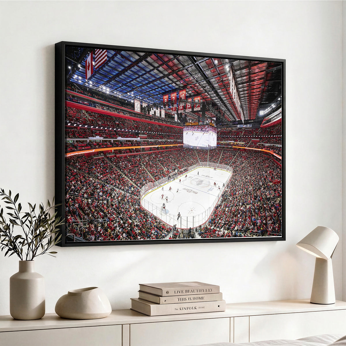 62263-MGV-CV-36X24 - Barton Malow Little Caesars Arena Detroit Wall Art Canvas Print - Detroit Hockey and Basketball