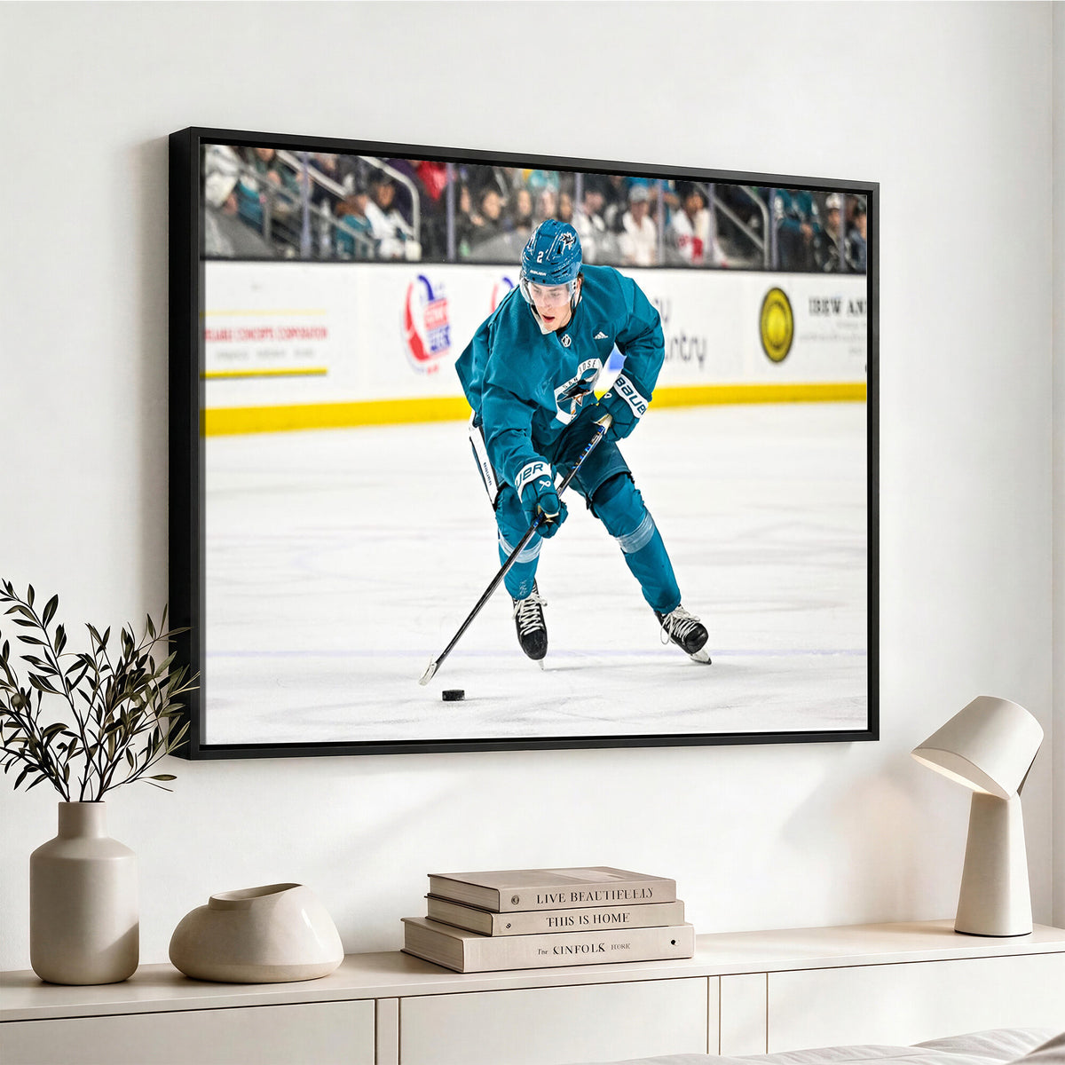 69179-MGV-CV-36X24 - San Jose Sharks Ice Hockey Player Wall Art Canvas Print