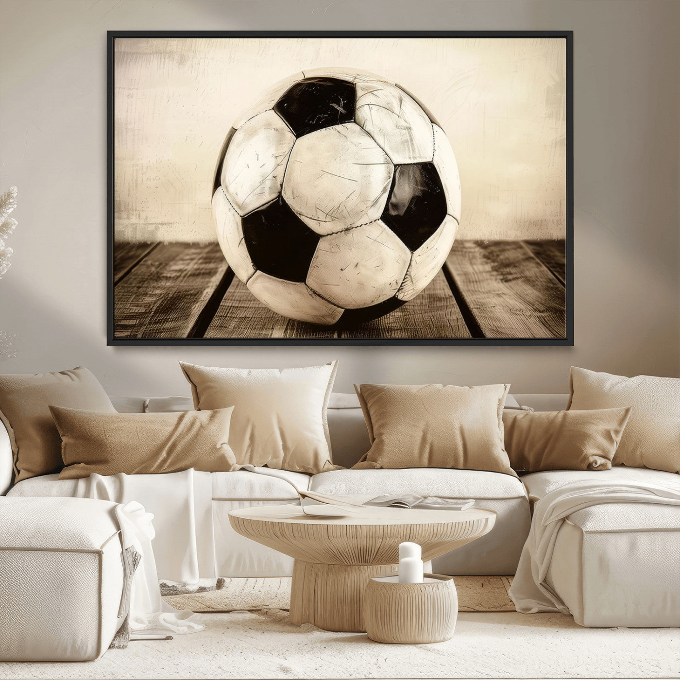 MGV-FC-36X24 - Vintage Soccer Ball Wall Decor Canvas Art – 3-Panel Soccer Wall Decor, Framed and Ready to Hang