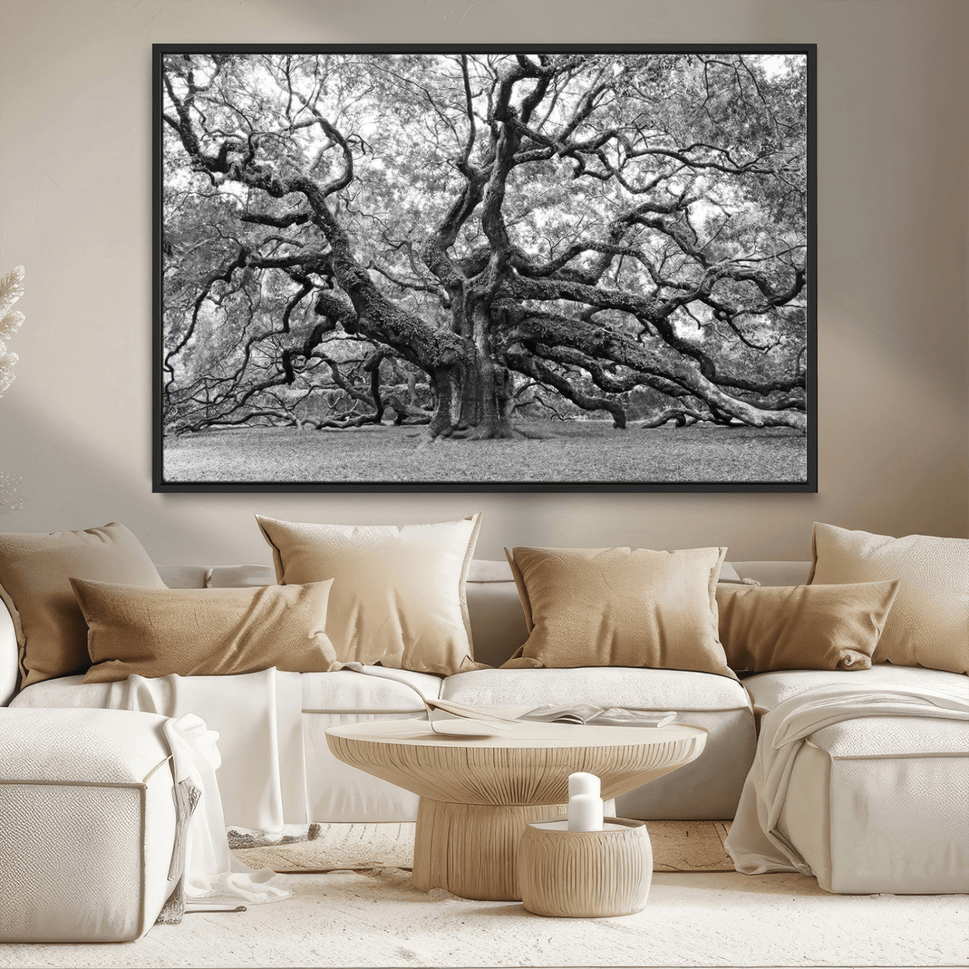 MGV-FC-36X24 - Black White Angel Oak Tree Wall Art - Timeless Nature-Inspired Canvas for Rustic, Modern, or