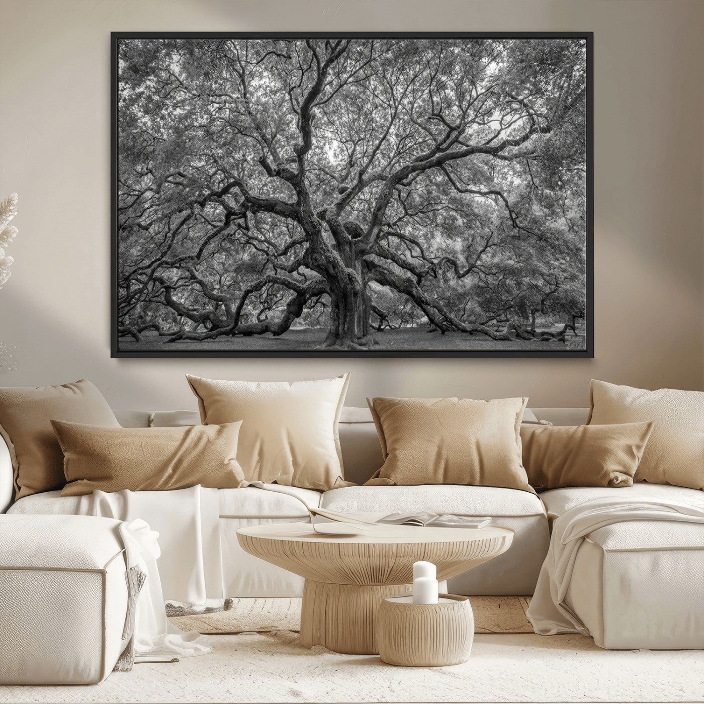 97240-MGV-CV-36X24-Majestic Angel Oak Tree Black and White Canvas Print – Multi Panel Wall Art, Giclée Print, Ready to