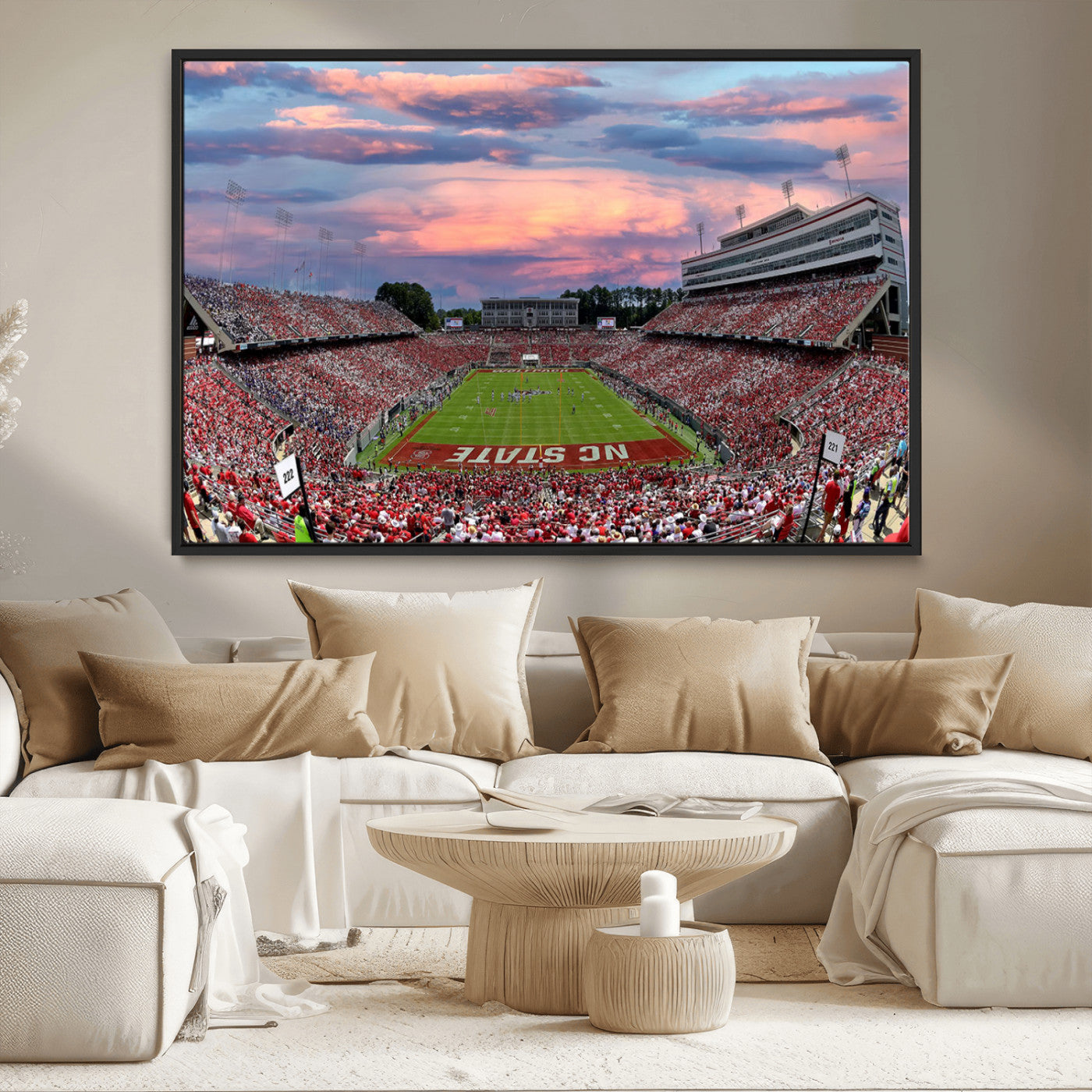 MGV-FC-36X24 - Carter-Finley Stadium Art Sunset Game Triple Canvas Wall Art - NC State Wolfpack Football Match