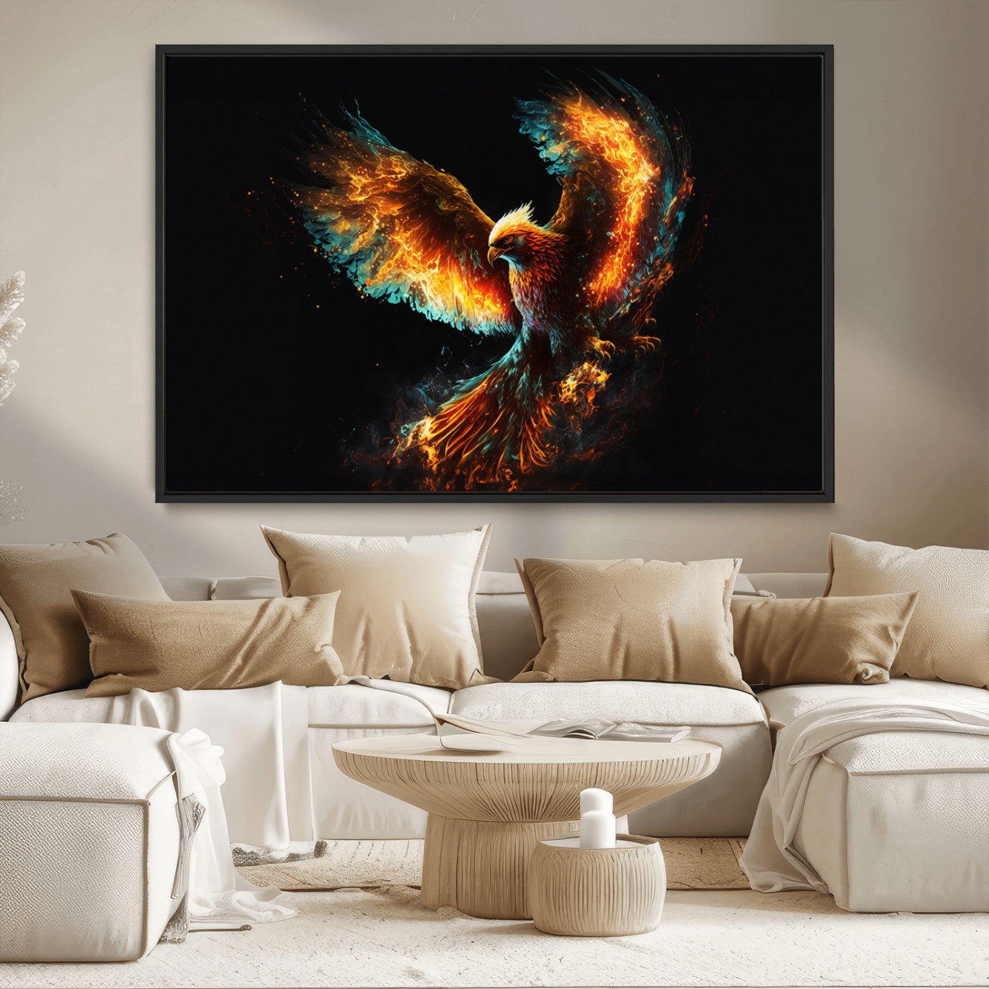 MGV-FC-36X24 - Fiery Phoenix Canvas Print | Ready to Hang Wall Art | Bold Fantasy Decor for Living Room | Majestic