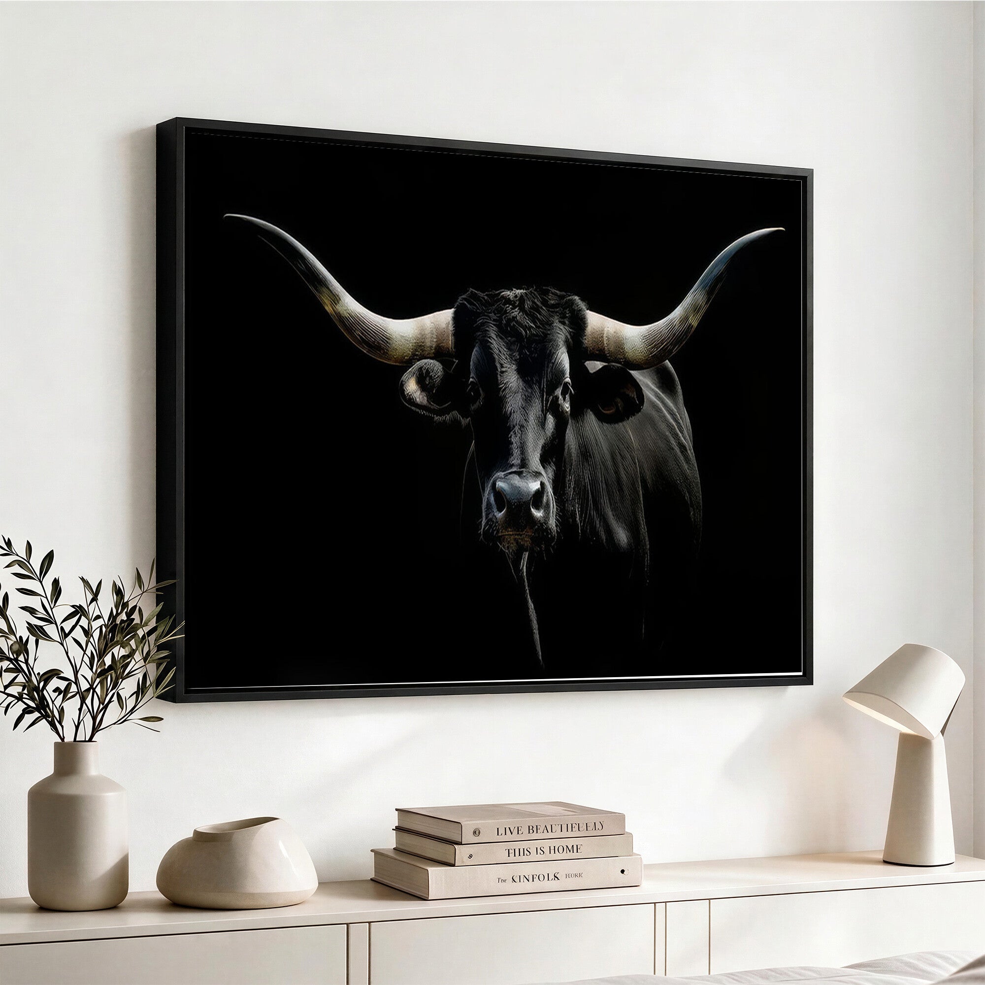 37889-MGV-CV-36X24 - Texas Longhorn Canvas Wall Art - Rustic Western Longhorn Bull Print in Brown & Black - Farmhouse Decor for Living Room, Office, or Ranch