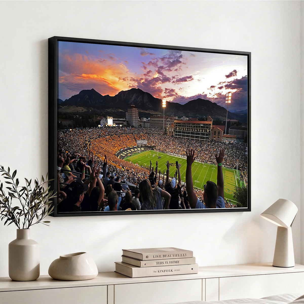 80381-MGV-CV-36X24 - Framed Colorado Buffaloes Football Team Print - Boulder Folsom Field Stadium Wall Art Canvas Print