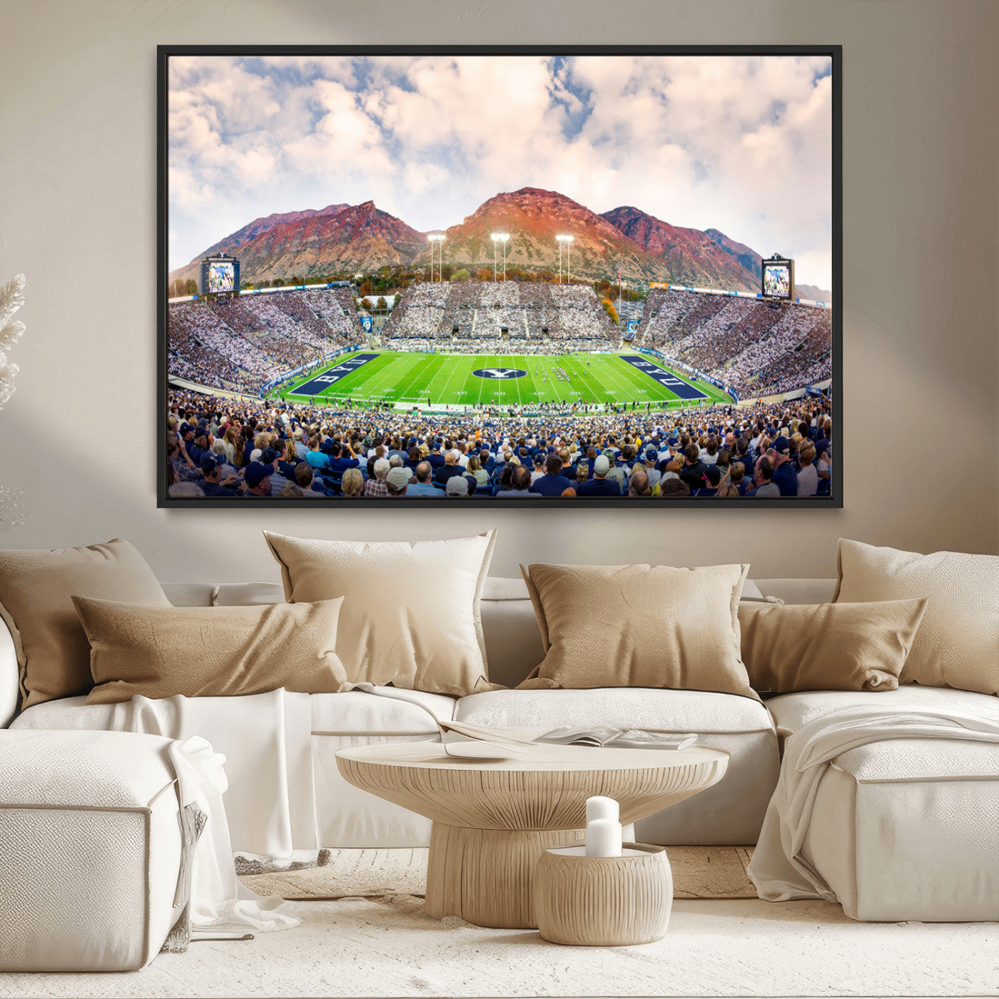 MGV-FC-36X24 - Brigham Young University Cougars Football Team Print - Provo LaVell Edwards Stadium Wall Art Canvas