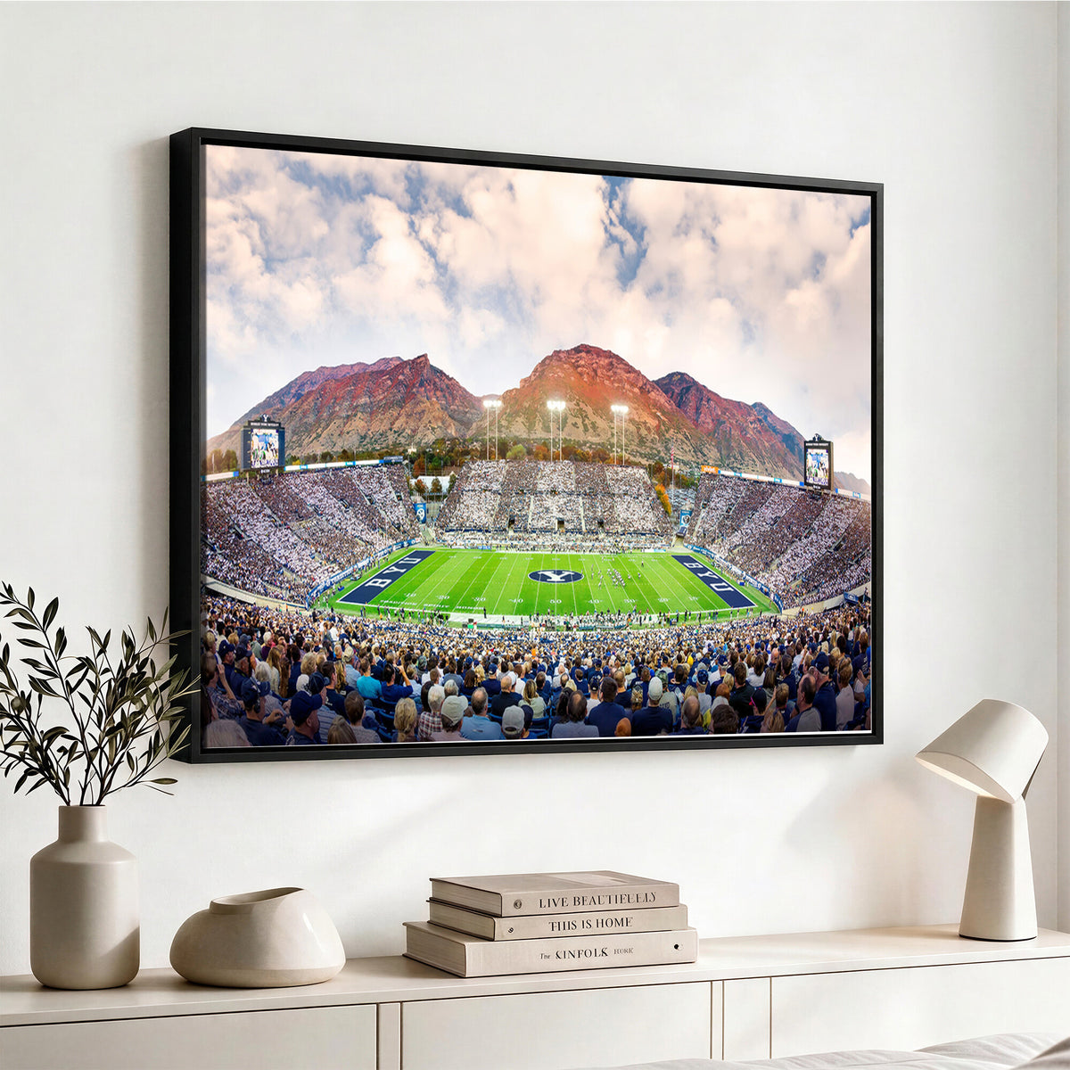 85734-MGV-CV-36X24 - Brigham Young University Cougars Football Team Print - Provo LaVell Edwards Stadium Wall Art Canvas