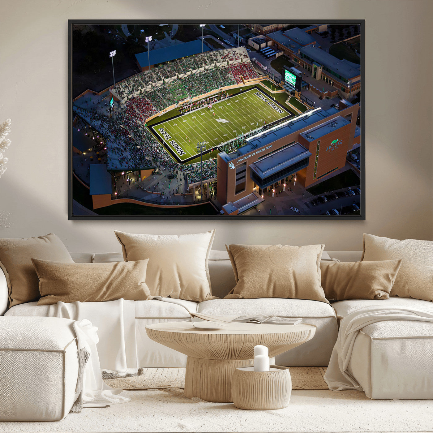 MGV-FC-36X24 - University of North Texas Mean Green Football Artwork, Football Team Print - Denton DATCU Stadium