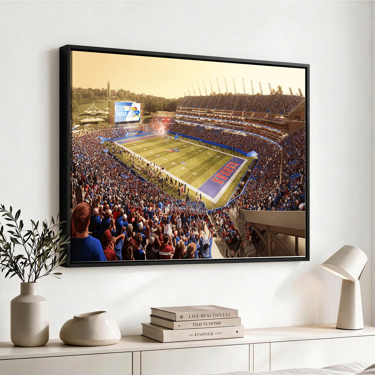 71731-MGV-CV-36X24 - University of Kansas Jayhawks Football Team Print - Lawrence Kansas Memorial Stadium Wall Art Canvas