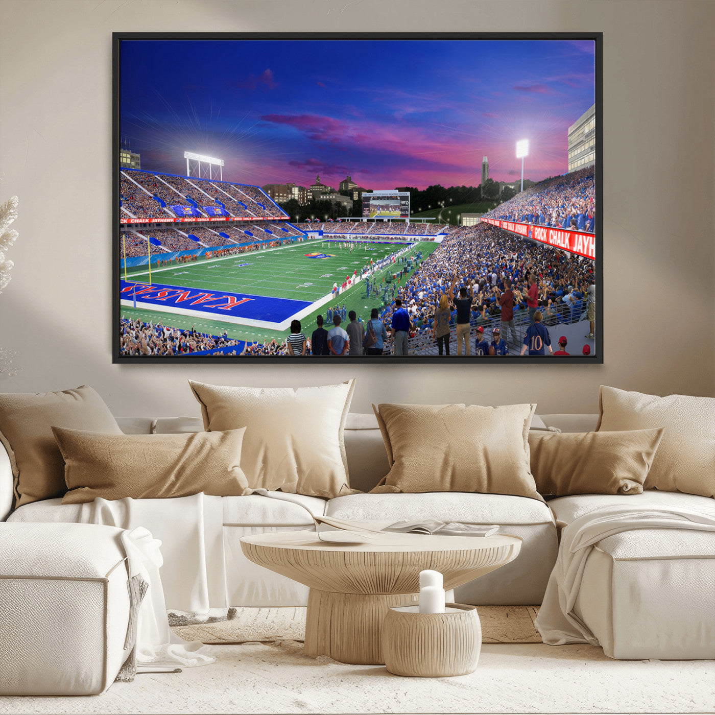 MGV-FC-36X24 - University of Kansas Jayhawks Football Team Print Canvas- Lawrence Kansas Memorial Stadium Wall Art