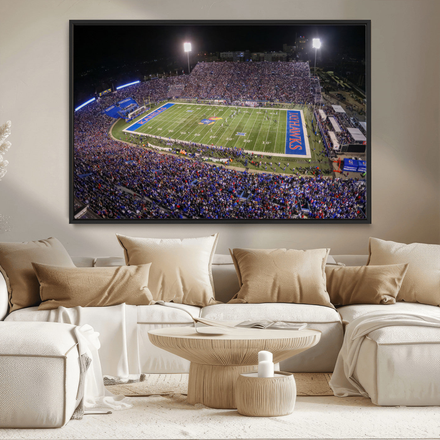 MGV-FC-36X24 - University of Kansas Jayhawks Football Team Print - Lawrence Kansas Memorial Stadium Wall Art Canvas