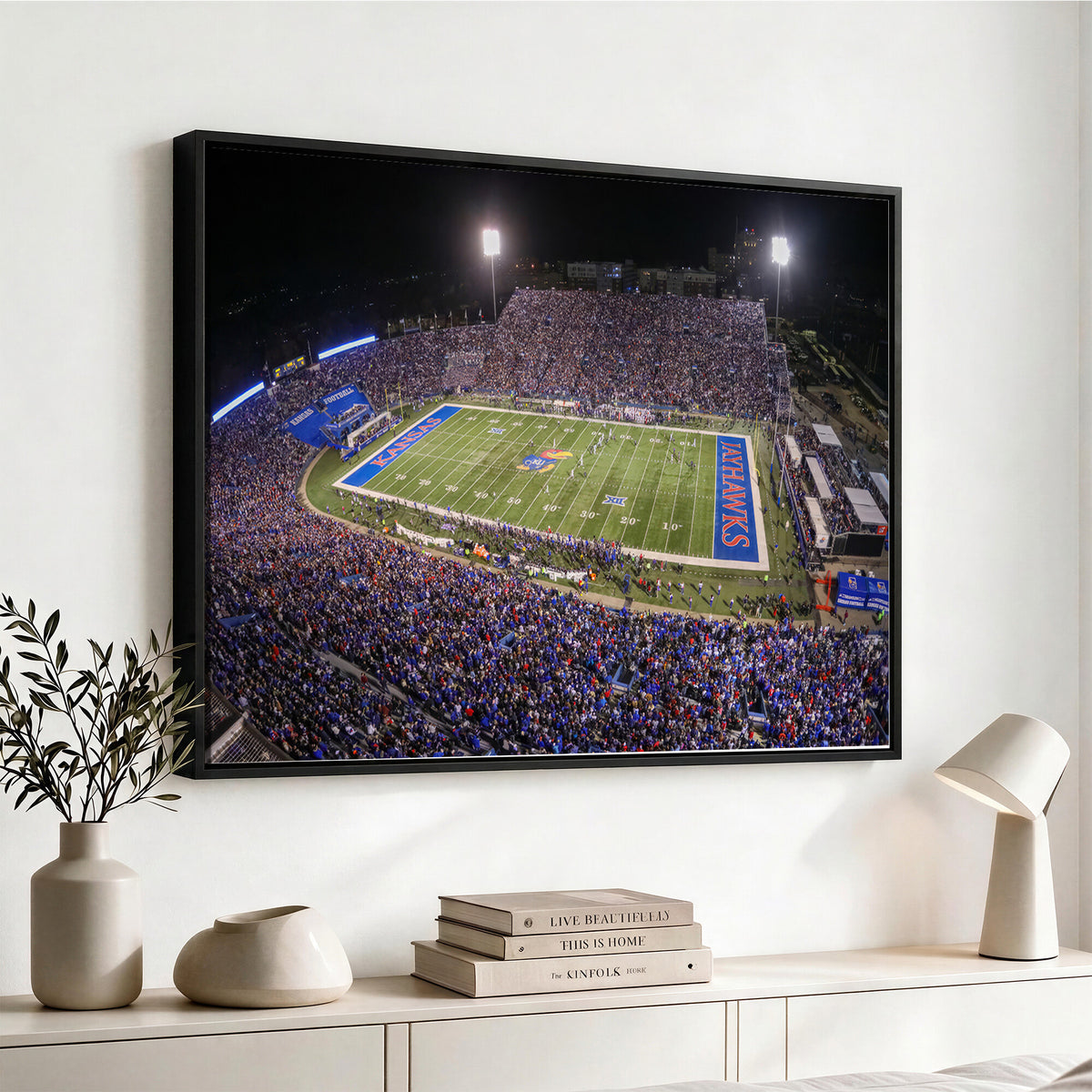 69760-MGV-CV-36X24 - University of Kansas Jayhawks Football Team Print - Lawrence Kansas Memorial Stadium Wall Art Canvas