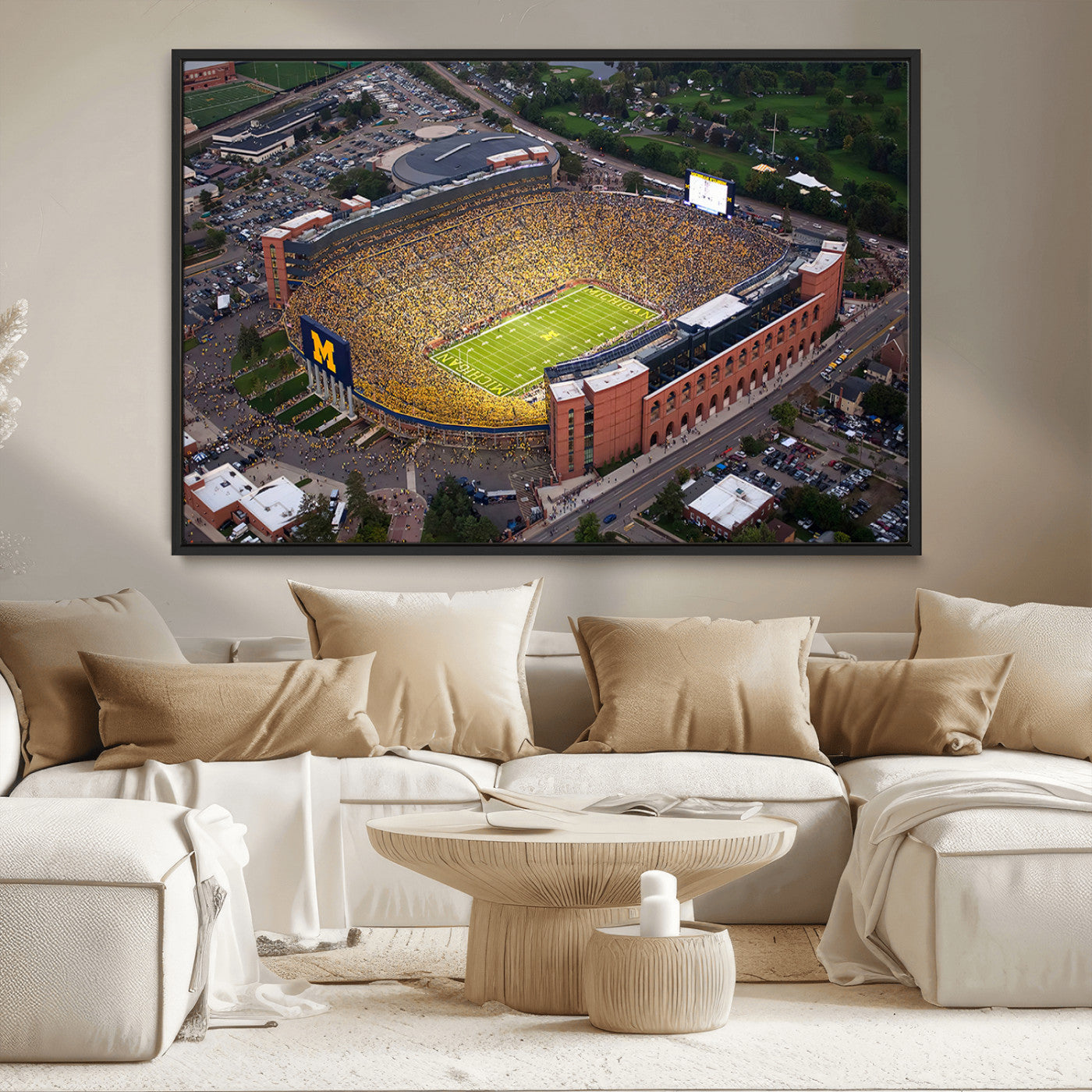 MGV-FC-36X24 - University of Michigan Wolverines Football Team Print - Ann Arbor Michigan Stadium Wall Art Canvas