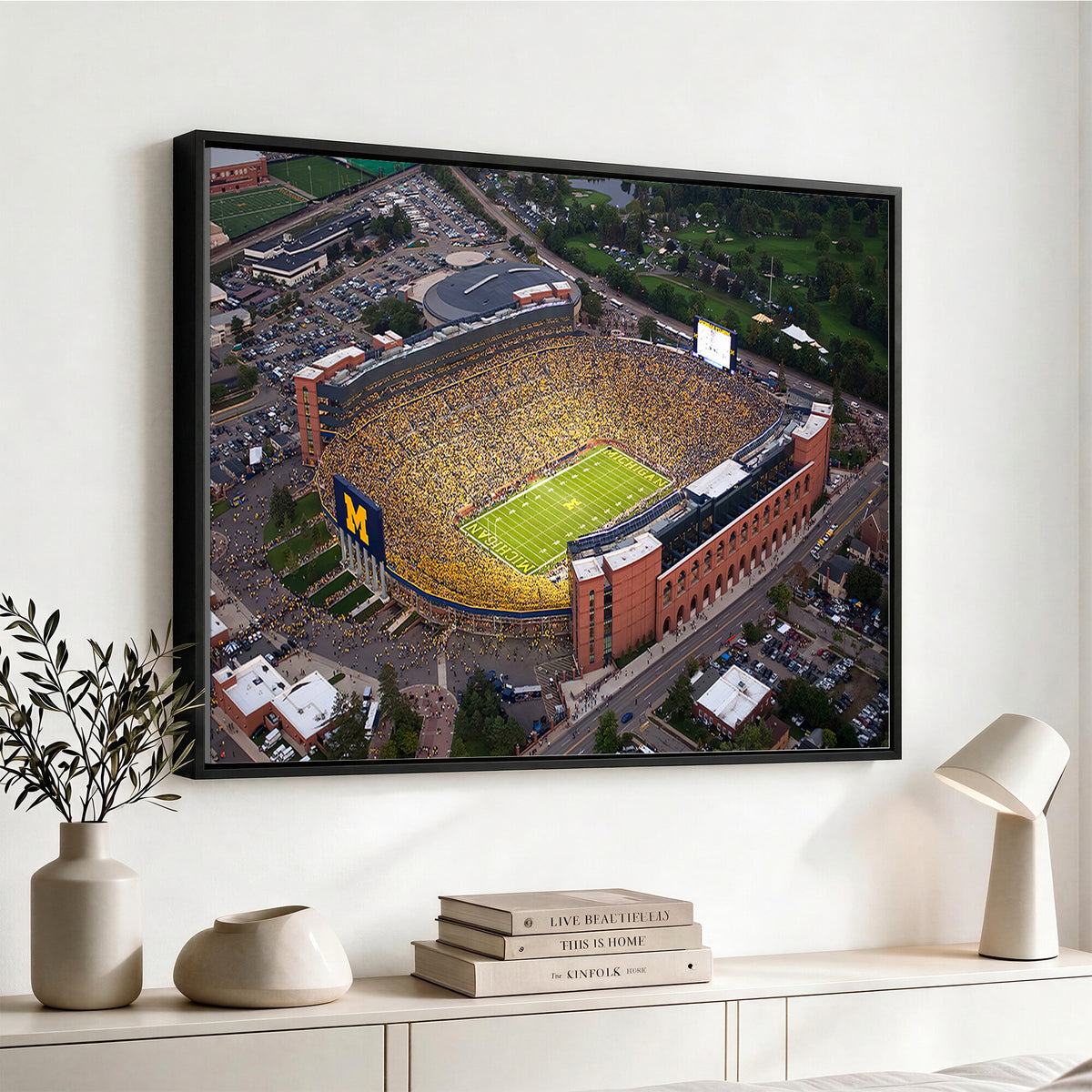 95248-PAN-FL-20X10 - University of Michigan Wolverines Football Team Print - Ann Arbor Michigan Stadium Wall Art Canvas