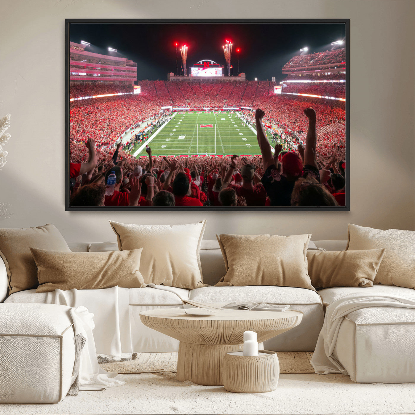 MGV-FC-36X24 - University of Nebraska Cornhuskers Football Team Print - Lincoln Memorial Stadium Wall Art Canvas
