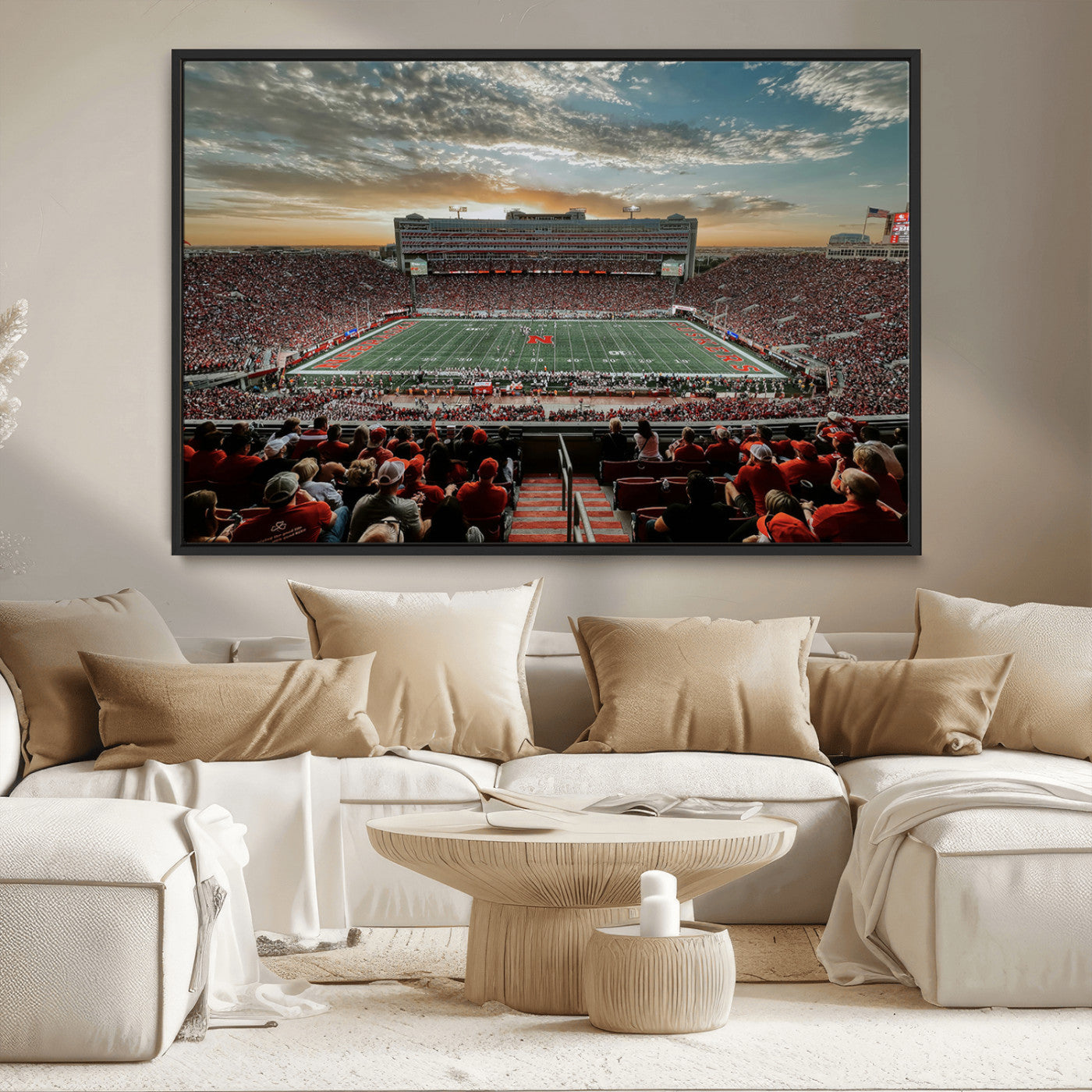 MGV-FC-36X24 - University of Nebraska Cornhuskers Football Team Print - Lincoln Memorial Stadium Art Canvas Print