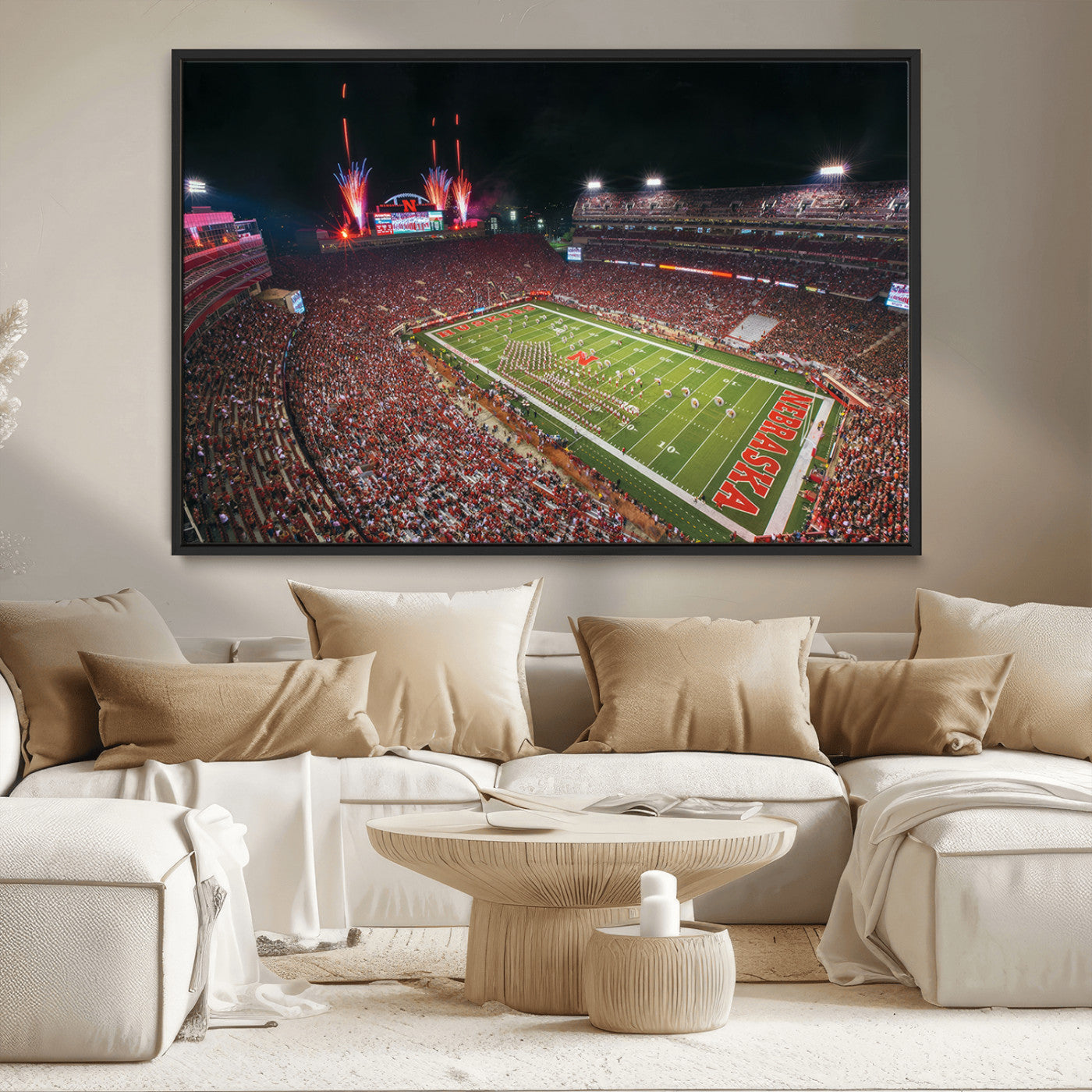MGV-FC-36X24 - University of Nebraska Cornhuskers Football Team Print - Lincoln Memorial Stadium Wall Art Canvas