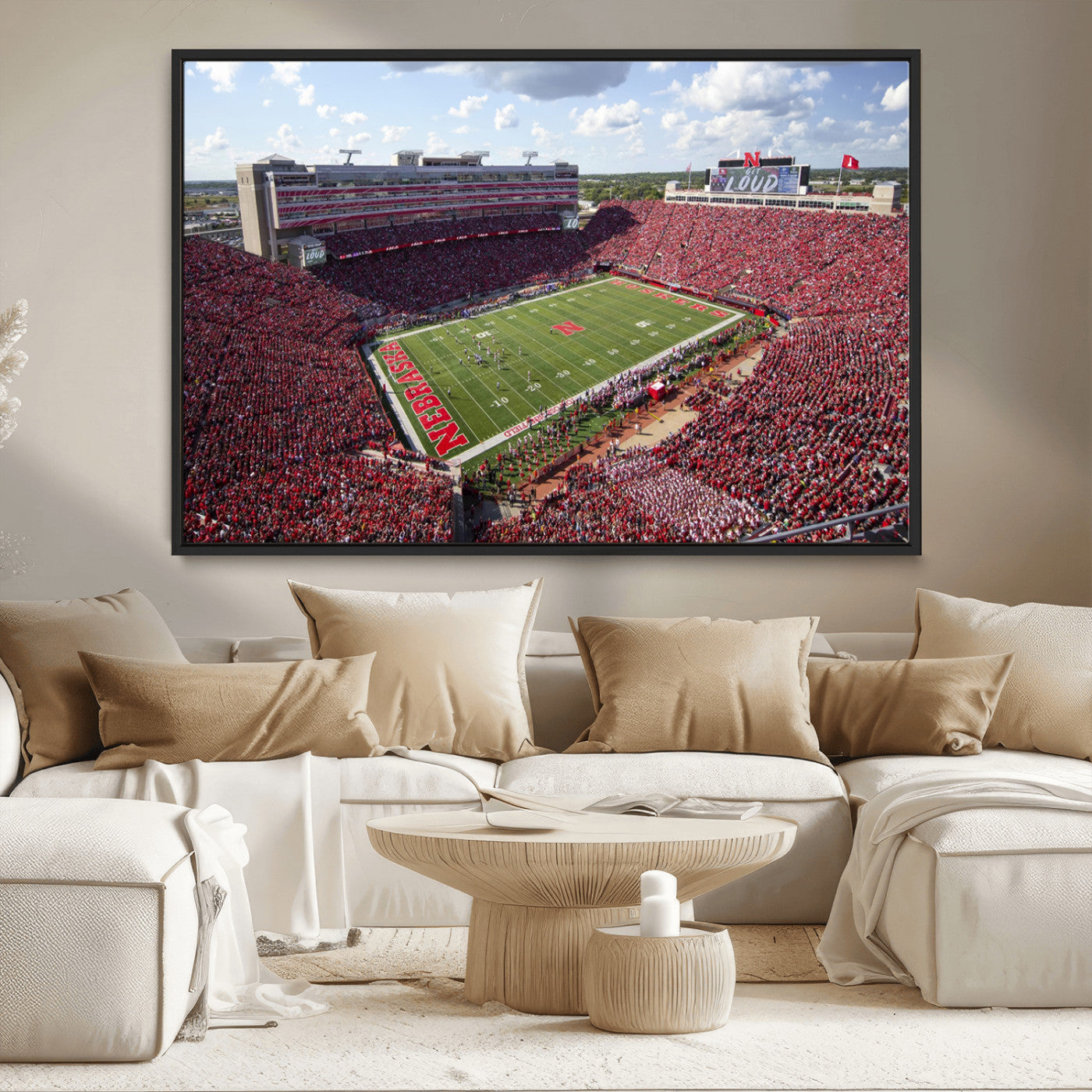MGV-FC-36X24 - University of Nebraska Cornhuskers Football Team Print - Lincoln Memorial Stadium Wall Art Canvas