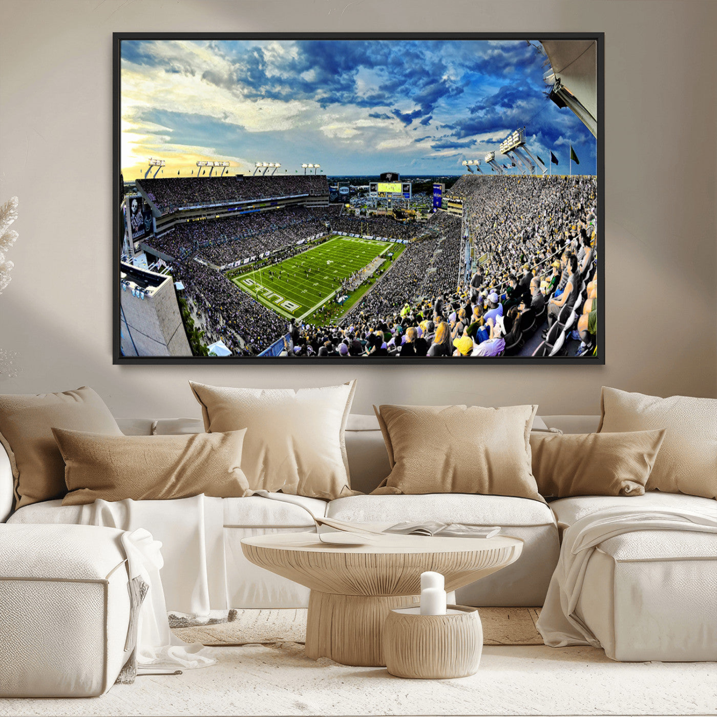 MGV-FC-36X24 - Framed USF Bulls Football Team Print - Tampa Raymond James Stadium Wall Art Canvas Print