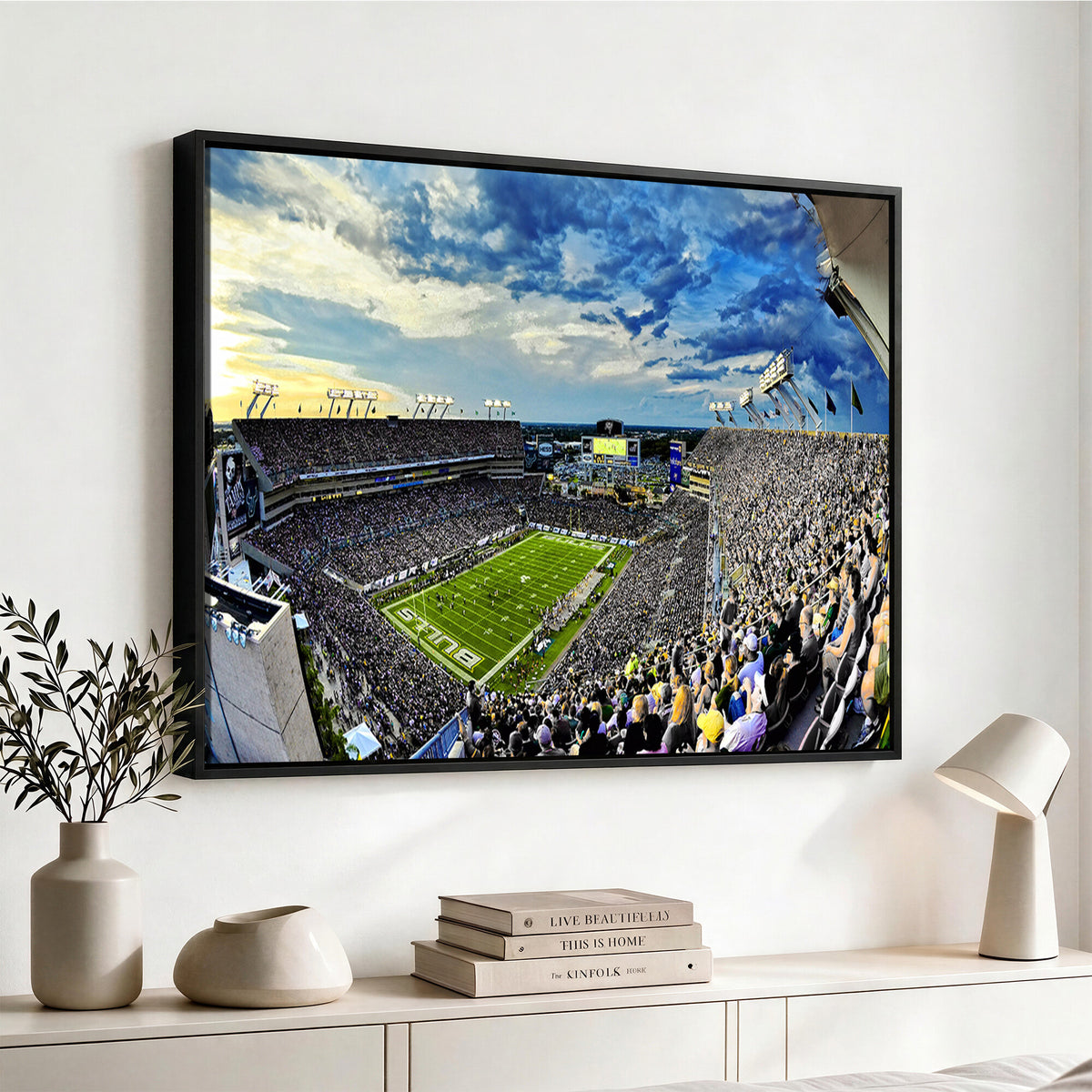 23788-MGV-CV-36X24 - Framed USF Bulls Football Team Print - Tampa Raymond James Stadium Wall Art Canvas Print