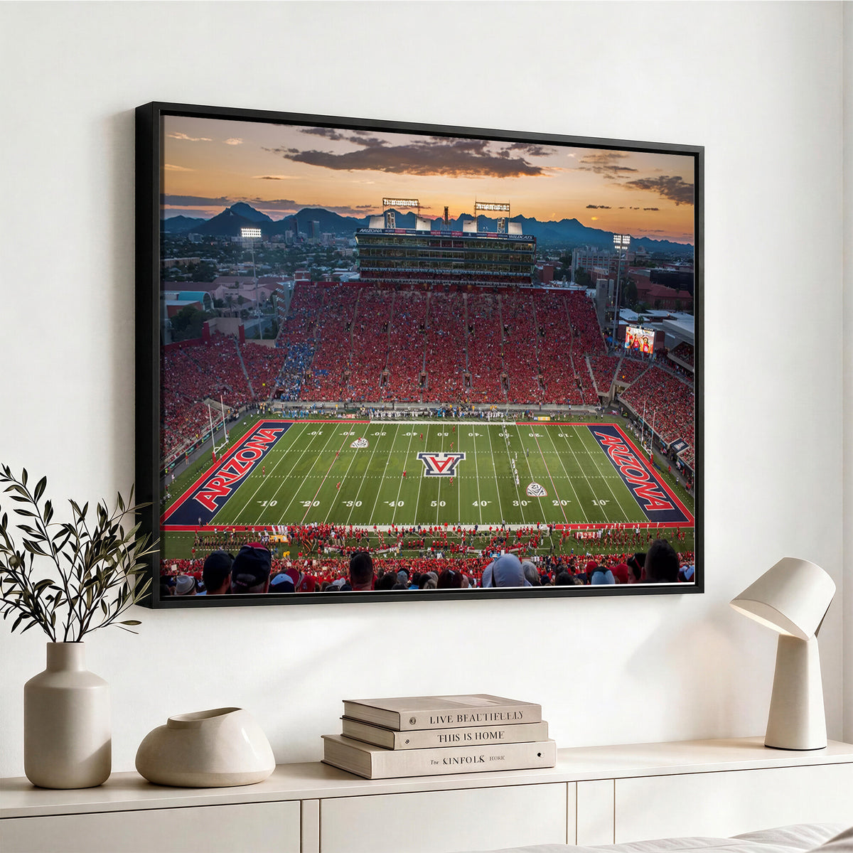 99722-MGV-CV-36X24 - Framed Arizona Wildcats Football Team Print - Tucson Arizona Stadium Wall Art Canvas Print