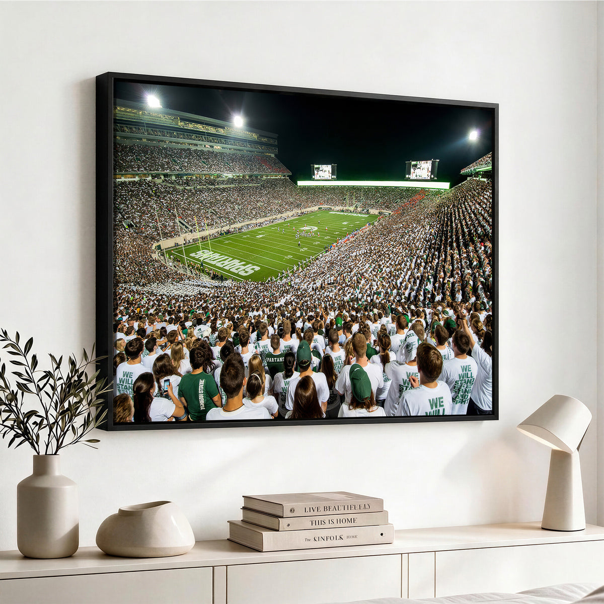 30457-PAN-FL-20X10 - Michigan State Spartans Football Canvas Print - East Lansing Spartan Stadium Wall Art Canvas Print