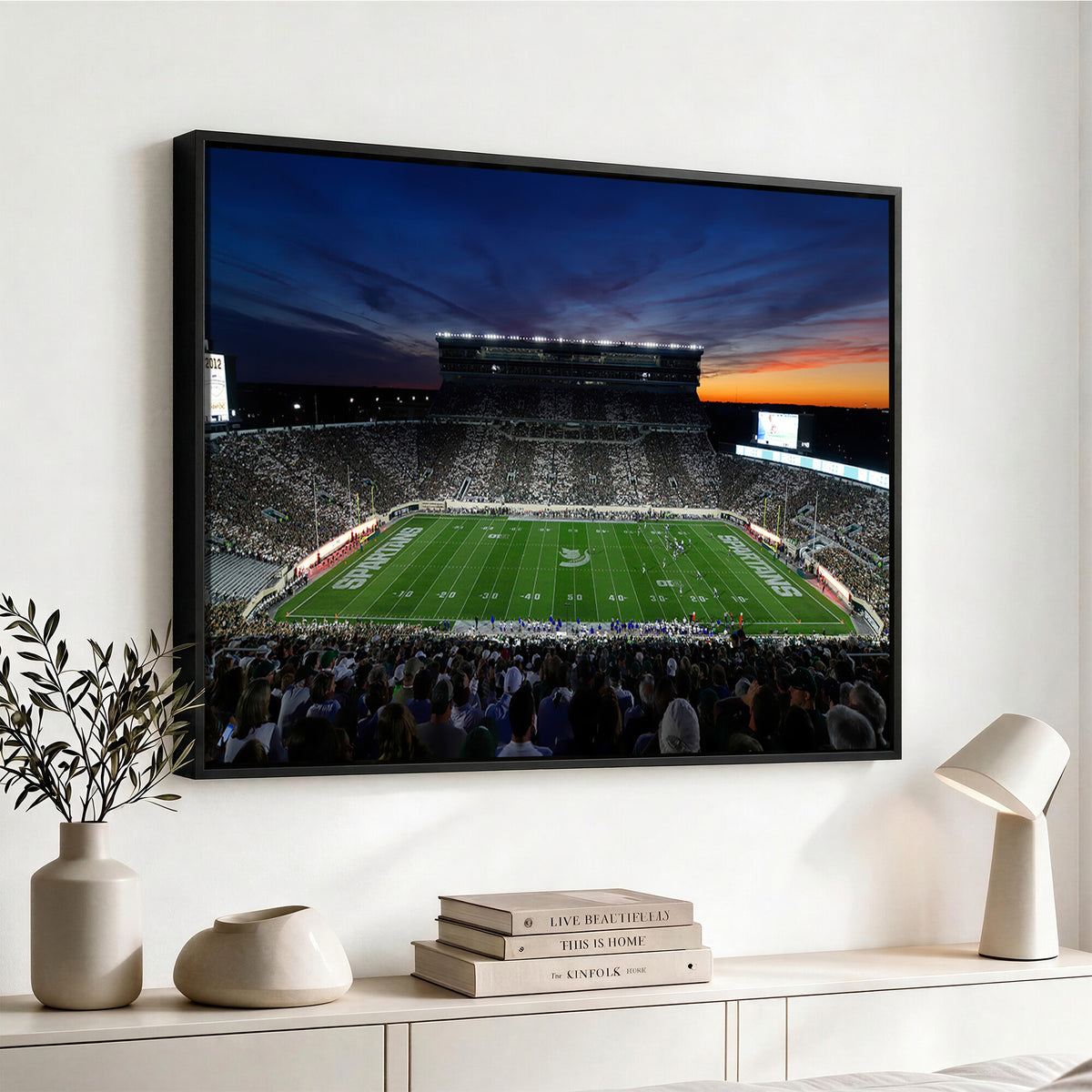 49074-PAN-FL-20X10 - Michigan State Spartans Football Team Print - East Lansing Spartan Stadium Canvas Print