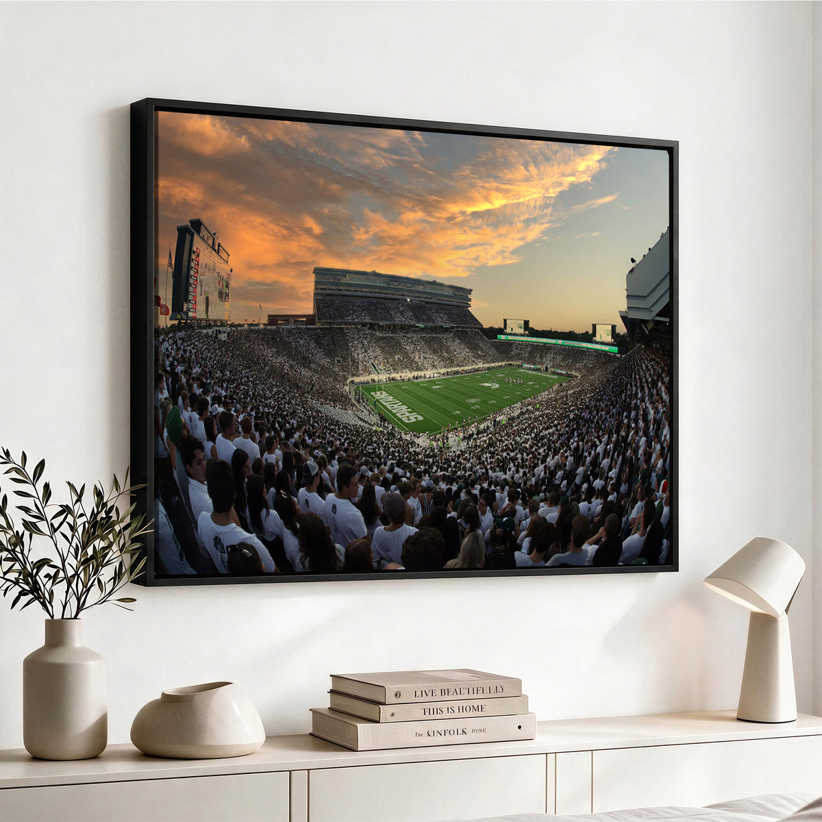 99155-PAN-FL-20X10 - Michigan State Spartans Football Team Print - East Lansing Spartan Stadium Wall Art Canvas Print