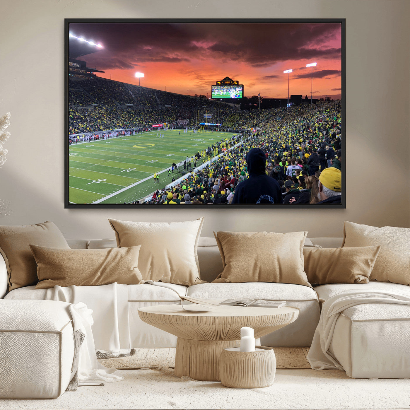 MGV-FC-36X24 - Eugene Autzen Stadium Canvas Wall Art Print – Sunset Over Iconic Football Field Wall Decor for Home