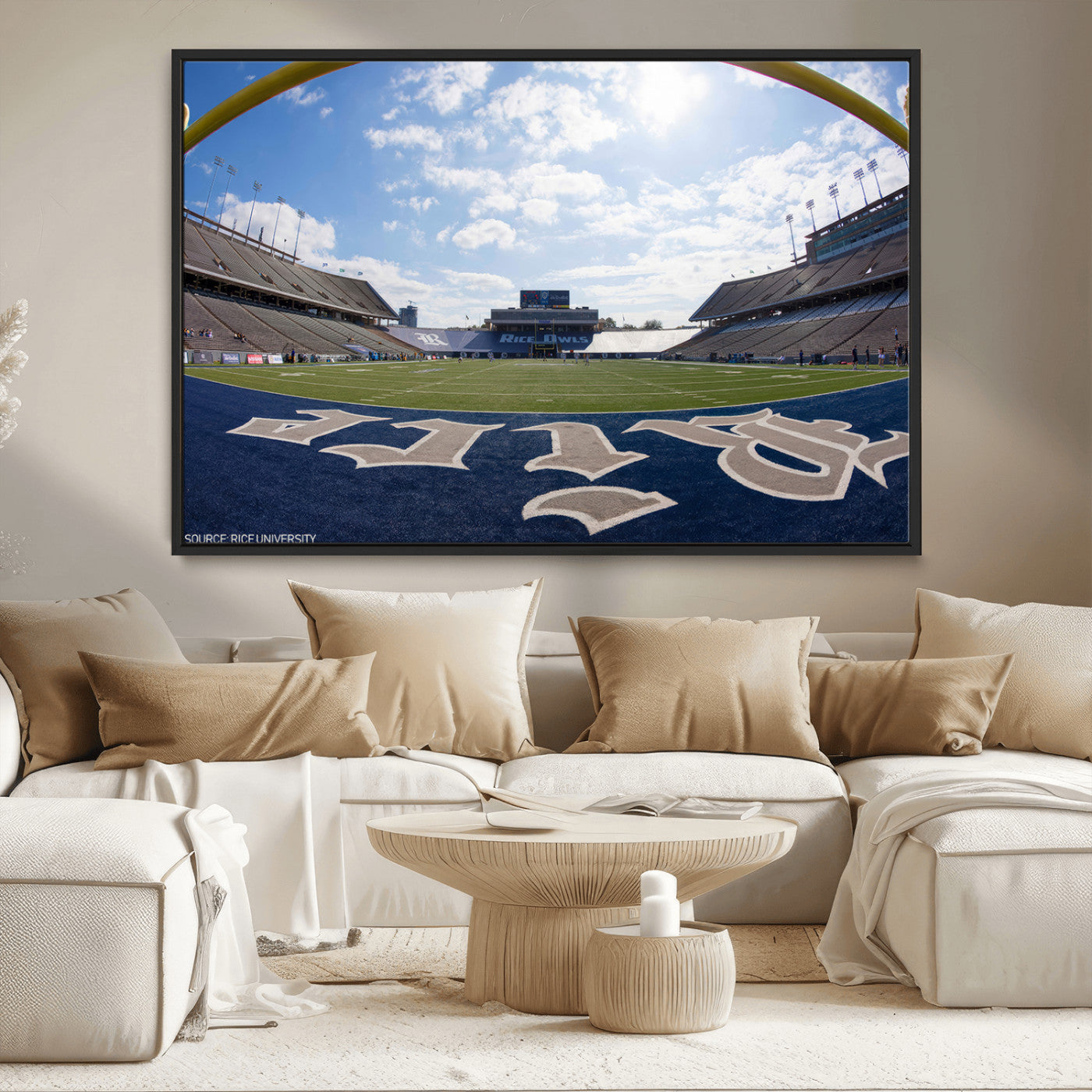 MGV-FC-36X24 - Rice University Owls Football Team Print - Houston Rice Stadium Wall Art Canvas Print