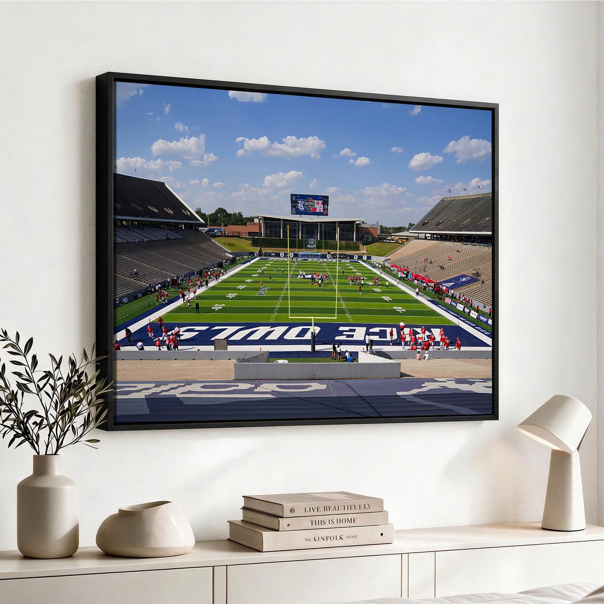 92248-MGV-CV-36X24 - Rice University Owls Football Team Print, Houston Rice Stadium
