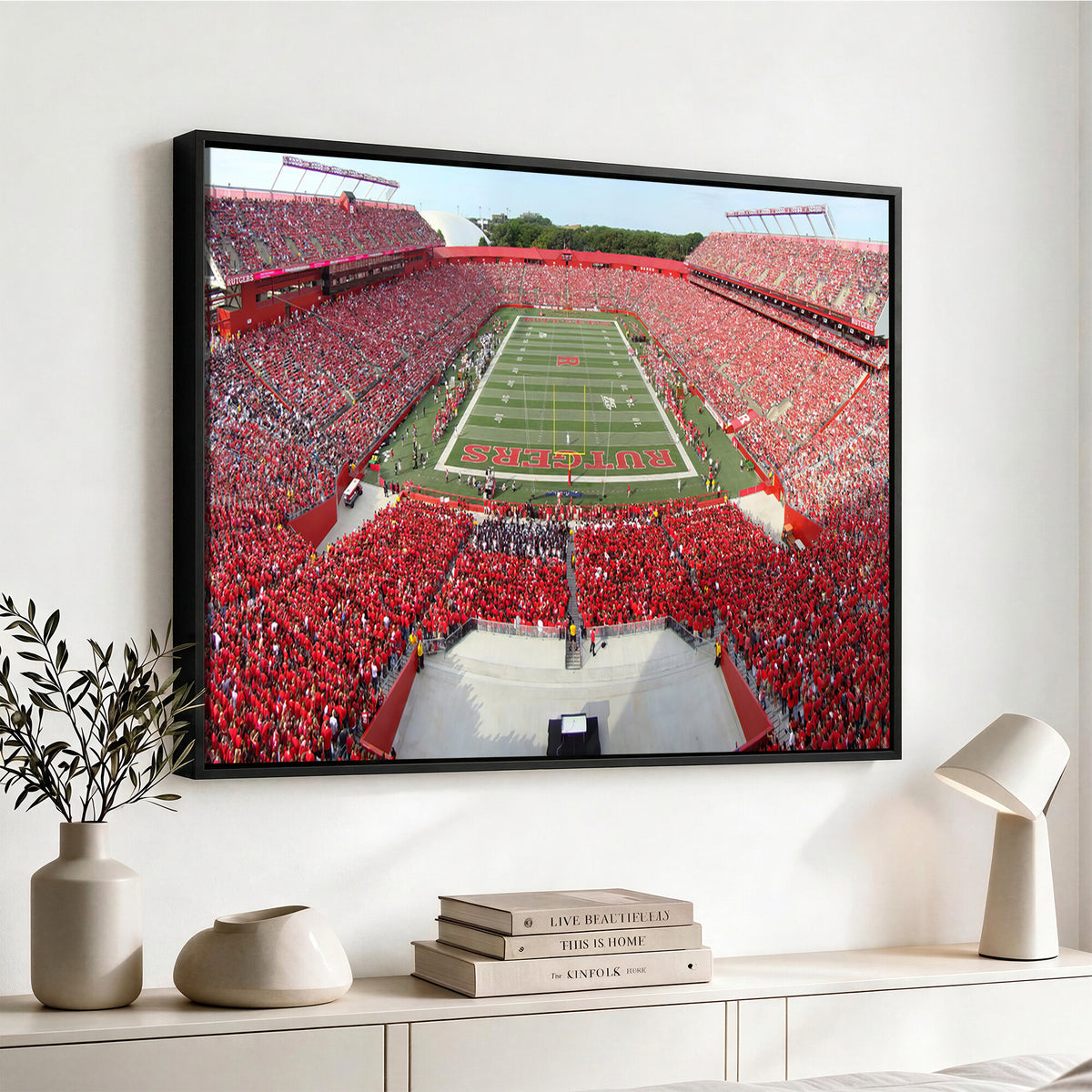 90818-PAN-FL-20X10 - Rutgers Scarlet Knights Football Team Print - Piscataway SHI Stadium Wall Art Canvas Print