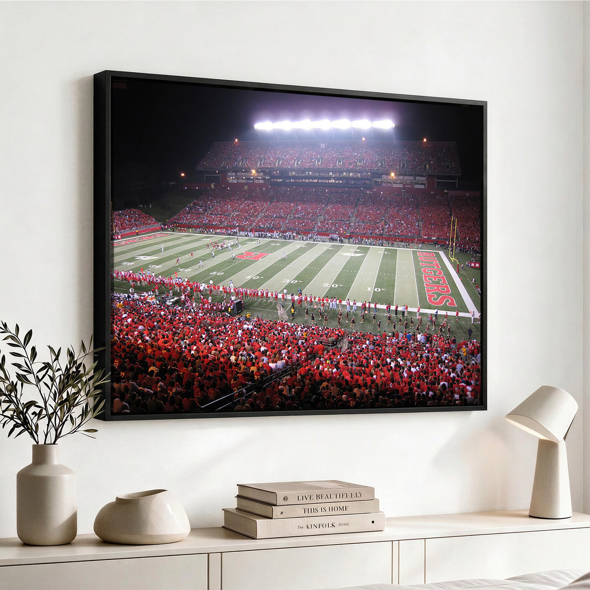 53225-PAN-FL-20X10 - Rutgers University Scarlet Knights Football Team Print - Piscataway SHI Stadium Wall Art Canvas