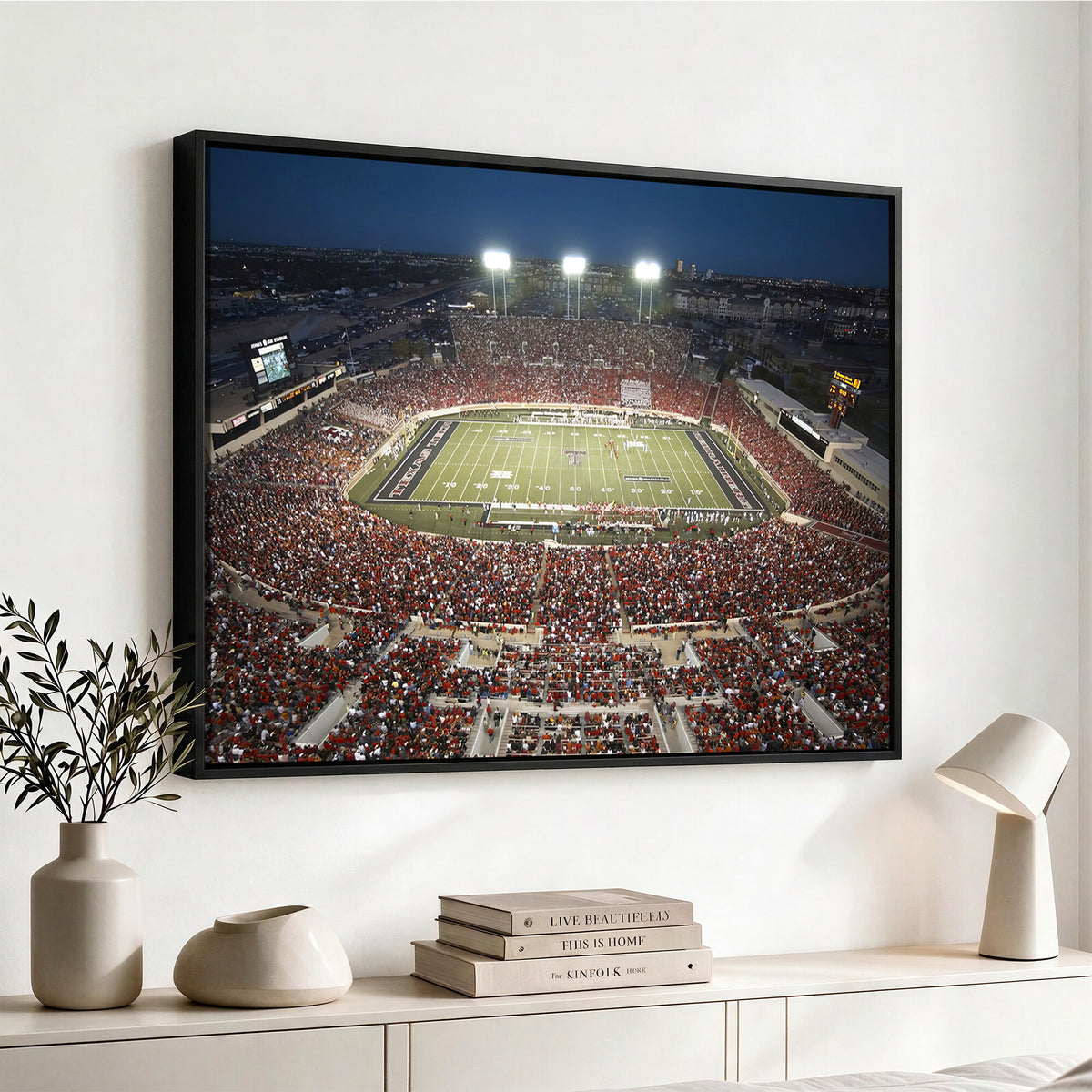 55763-MGV-CV-36X24 - Texas Tech Red Raiders Football Team Print, Lubbock Jones AT&T Stadium, Framed and Ready to Hang