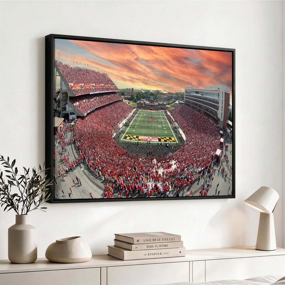 24140-PAN-FL-20X10 - University of Maryland Terrapins Football Team Print - College Park SECU Stadium Wall Art Canvas