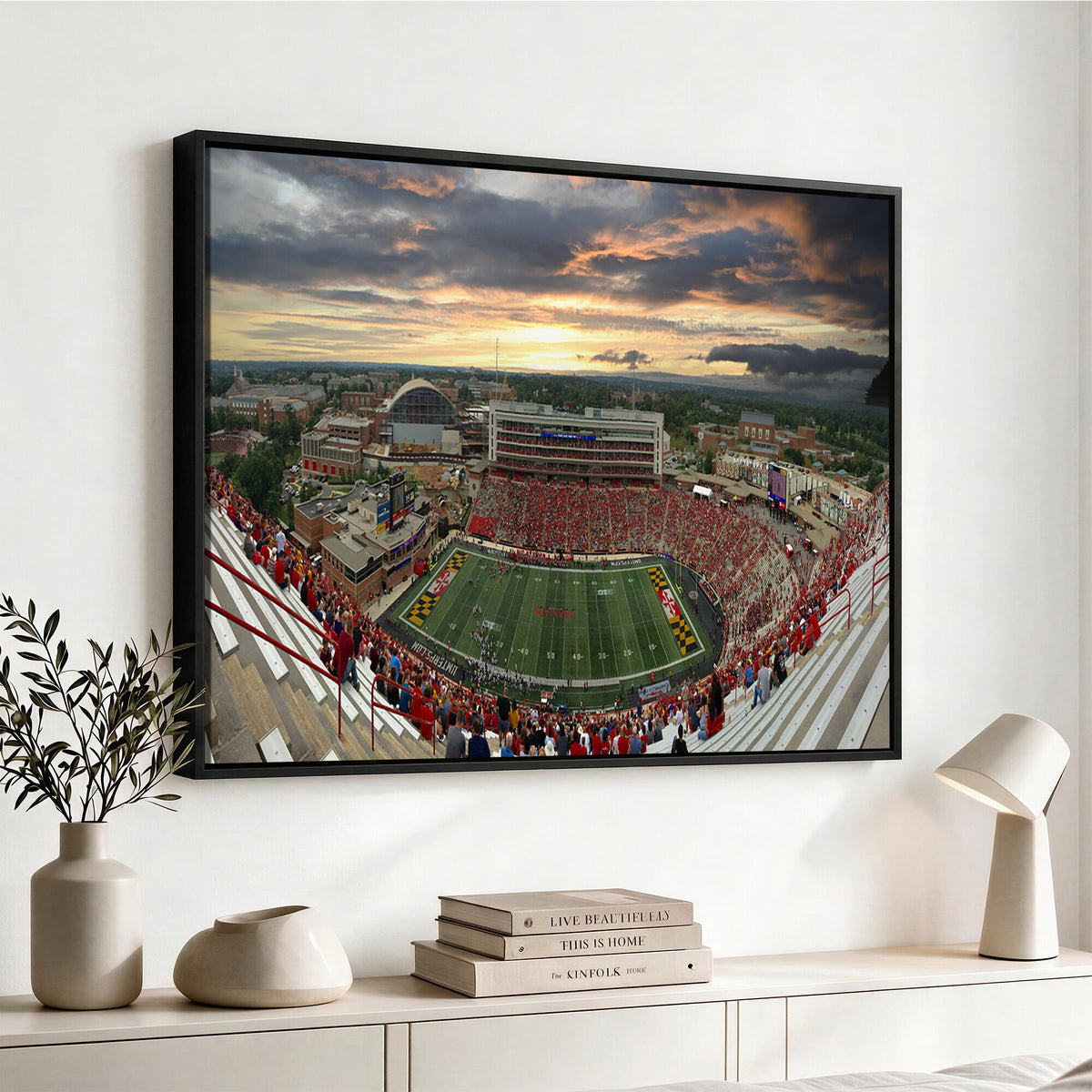29993-PAN-FL-20X10 - University of Maryland Terrapins Football Team Print - College Park SECU Stadium Wall Art Canvas